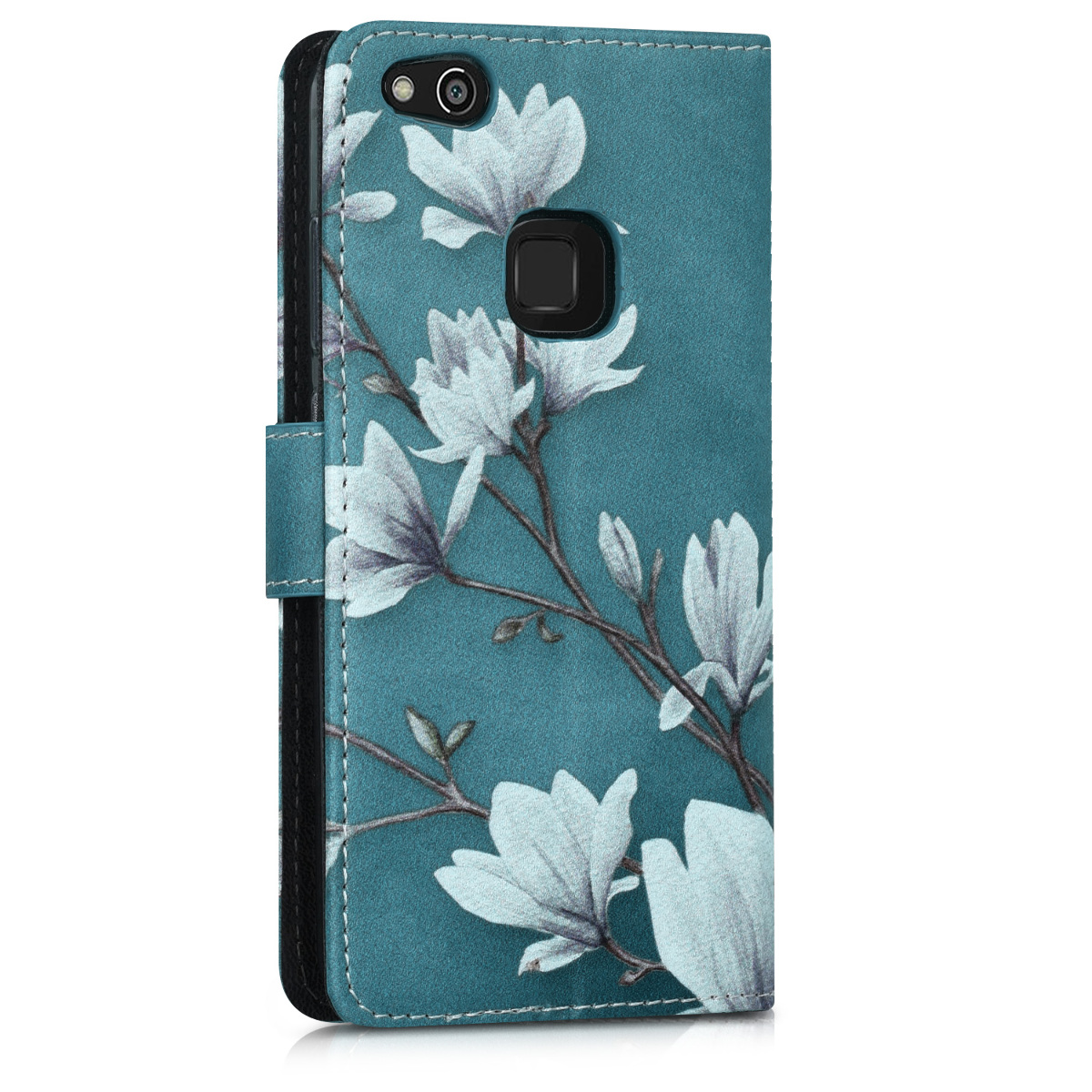 Flipové pouzdro kwmobile pro Huawei P10 Lite, motiv magnólie, taupe / bílá / modrošedá
