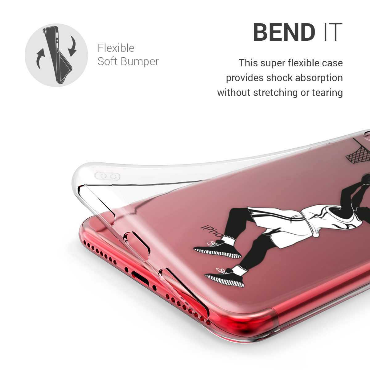 Transparentní TPU kryt kwmobile pro iPhone SE 2022/2020/8/7 - basketbalista černý / bílý / transparentní