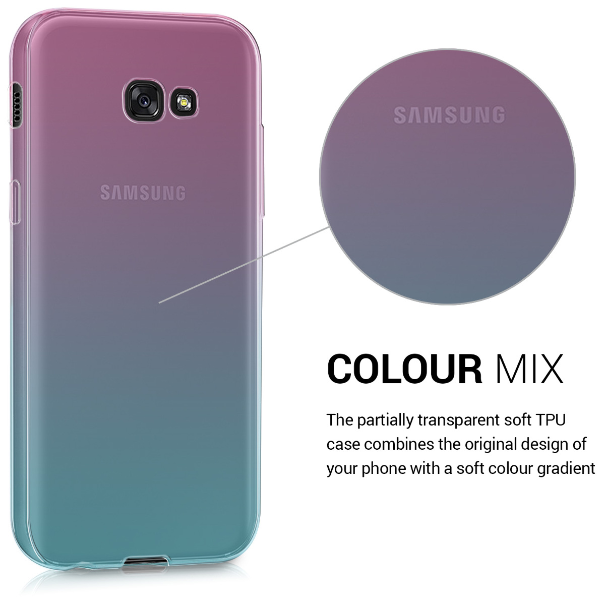Průhledný gradient kryt na mobil Samsung Galaxy A5 (2017) kwmobile bicolor Bicolor - tmavě růžová / modrá / transparentní
