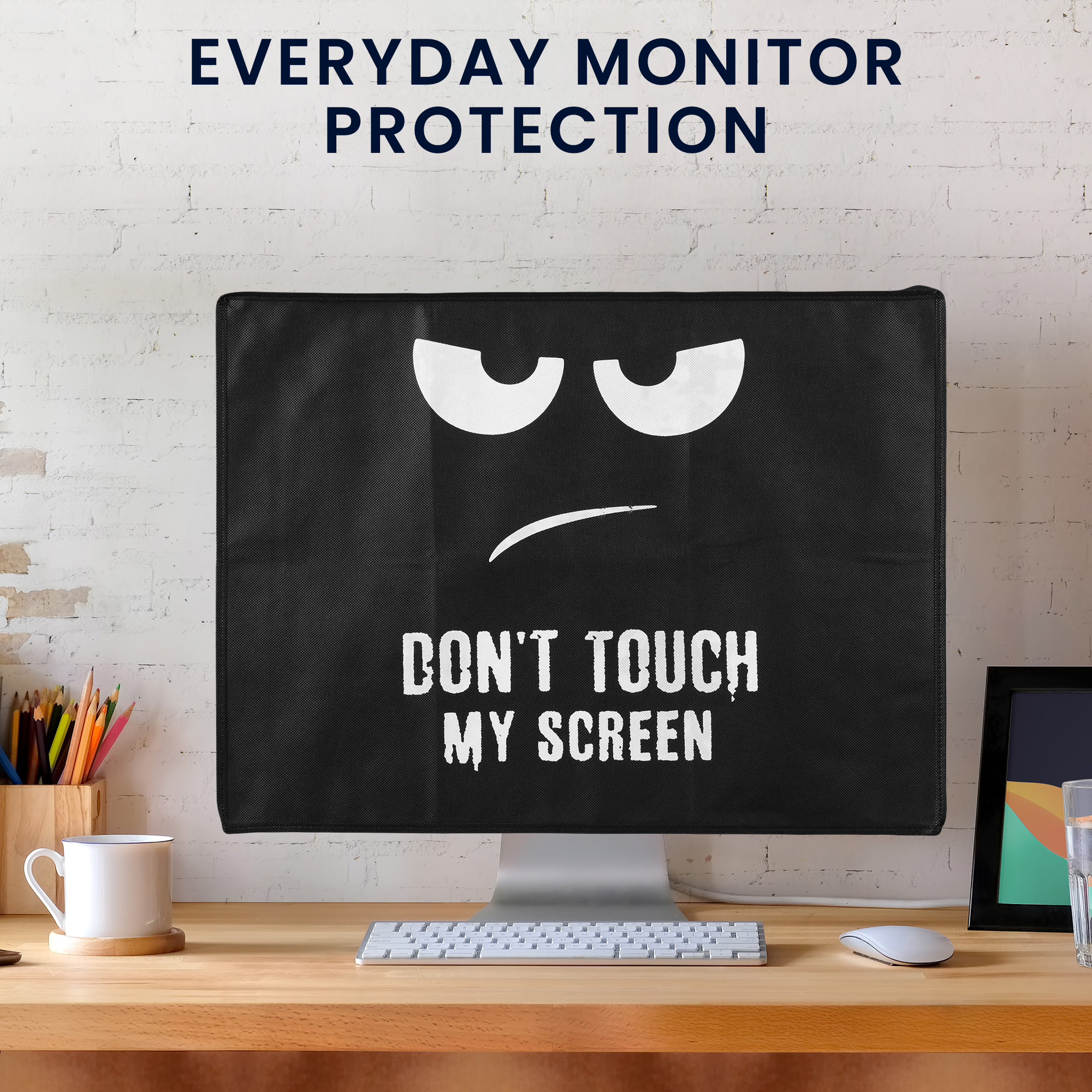 Kryt na monitor počítače pro 20-22" monitor kwmobile - „nesahej na můj displej“ bílá / černá