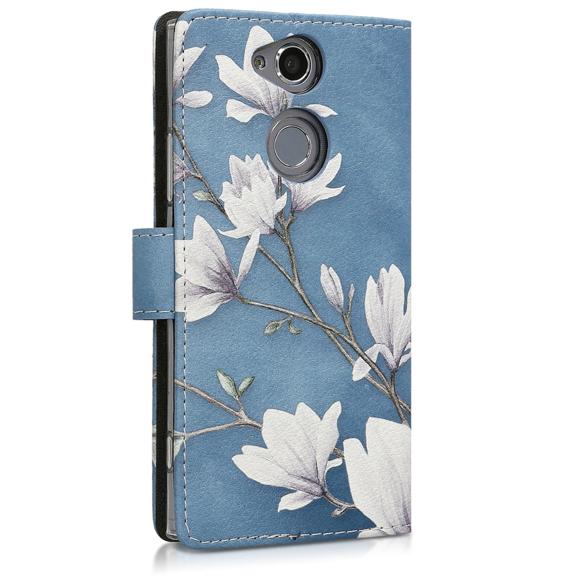 Flipové pouzdro kwmobile - Sony Xperia XA2 - motiv magnólie - taupe / bílá / modrošedá