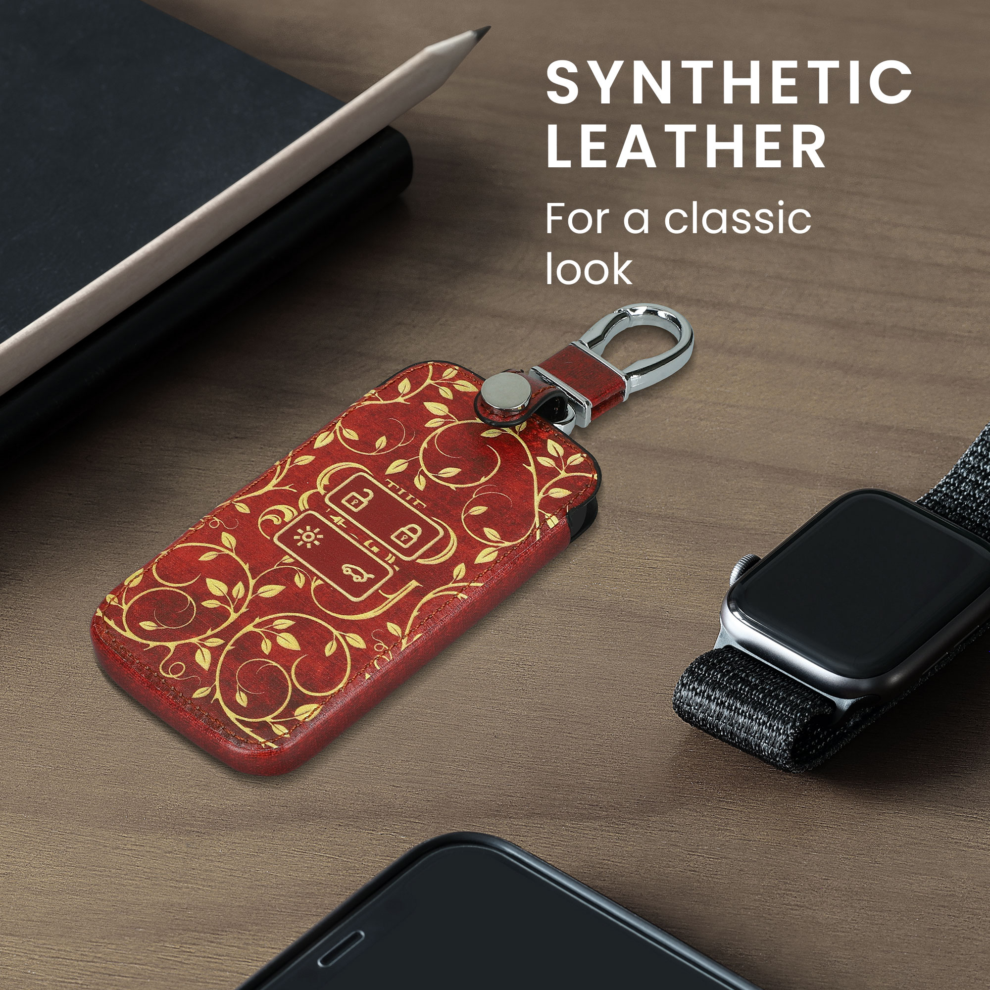 Obal ze syntetické kůže na klíč Renault 4 tlačítka Key Card (Keyless Go) kwmobile ‑ žlutá / oranžová / červená
