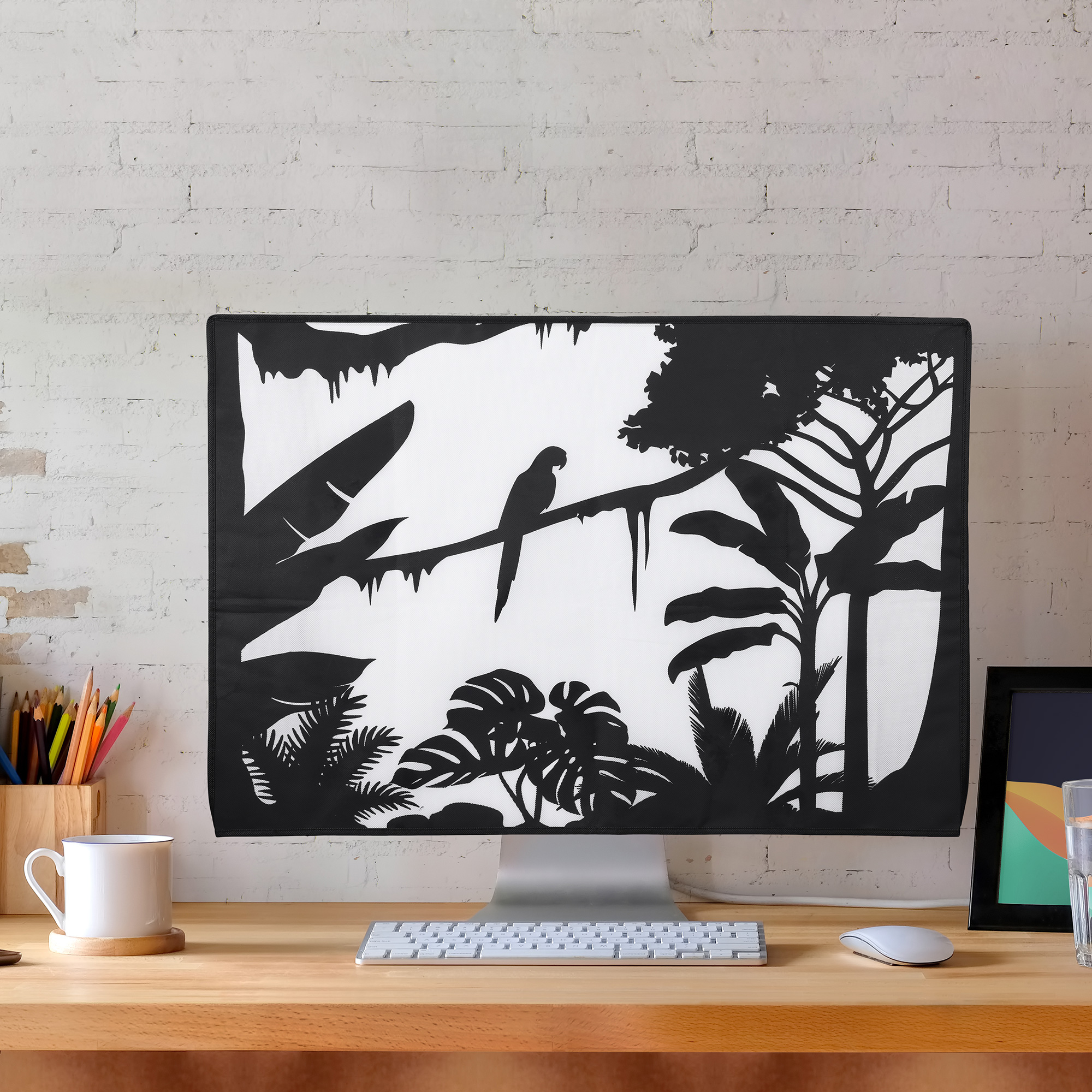 Protiprašný kryt monitoru kwmobile 31-32" jungle silhouette - černá / bí