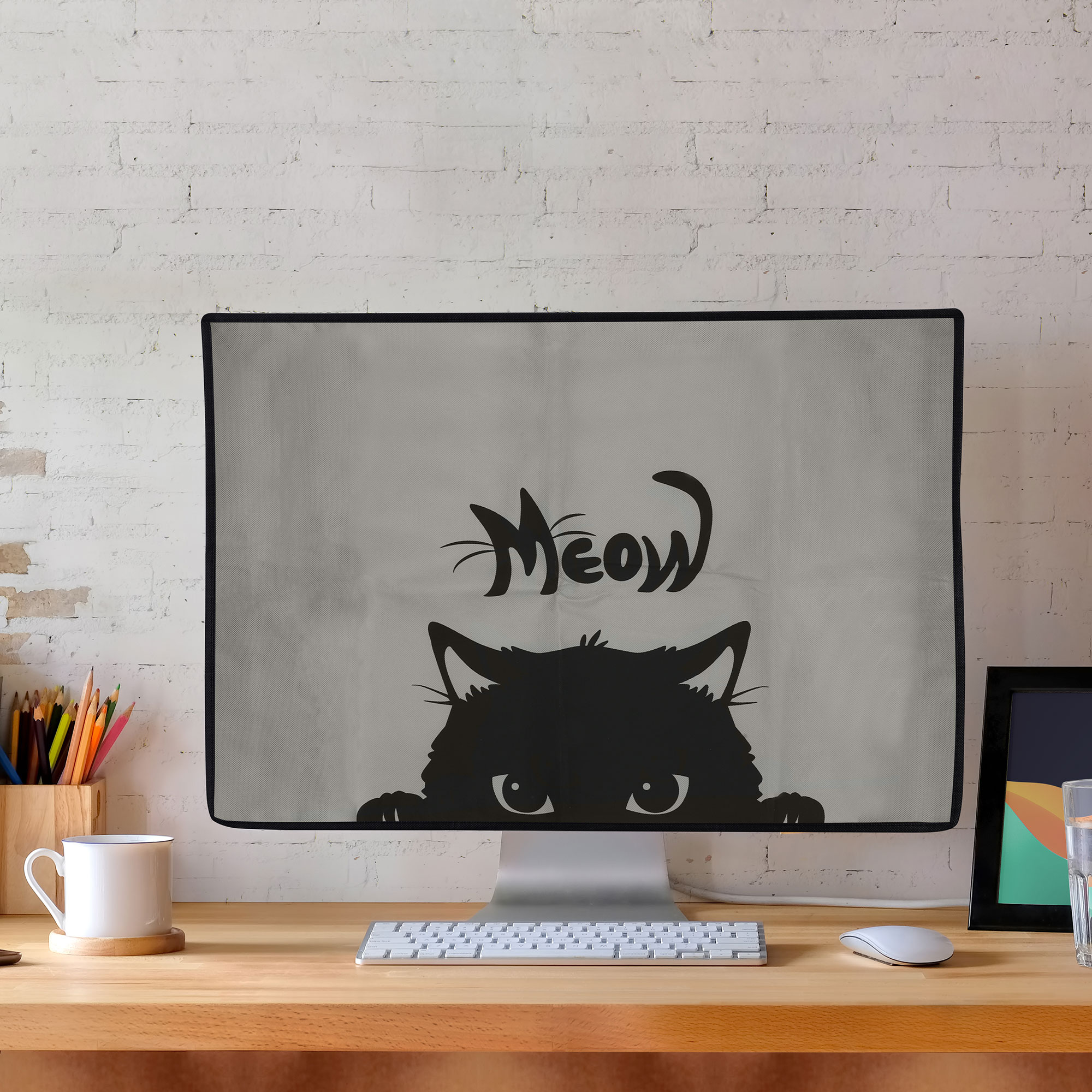 Protiprašný kryt monitoru kwmobile 31-32" meow cat - šedá / černá