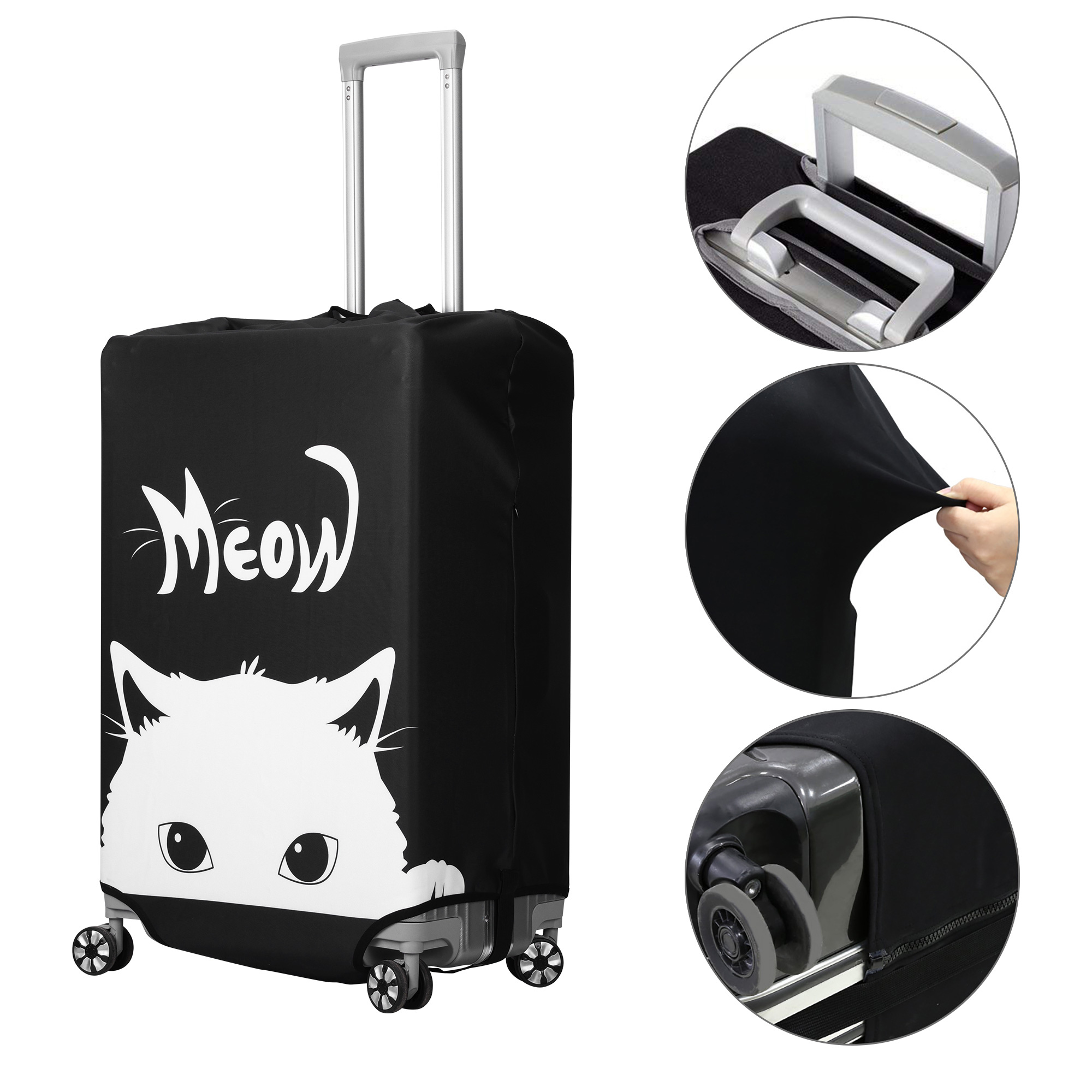 Obal na kufr kwmobile XL - Curious Cat černá / bílá