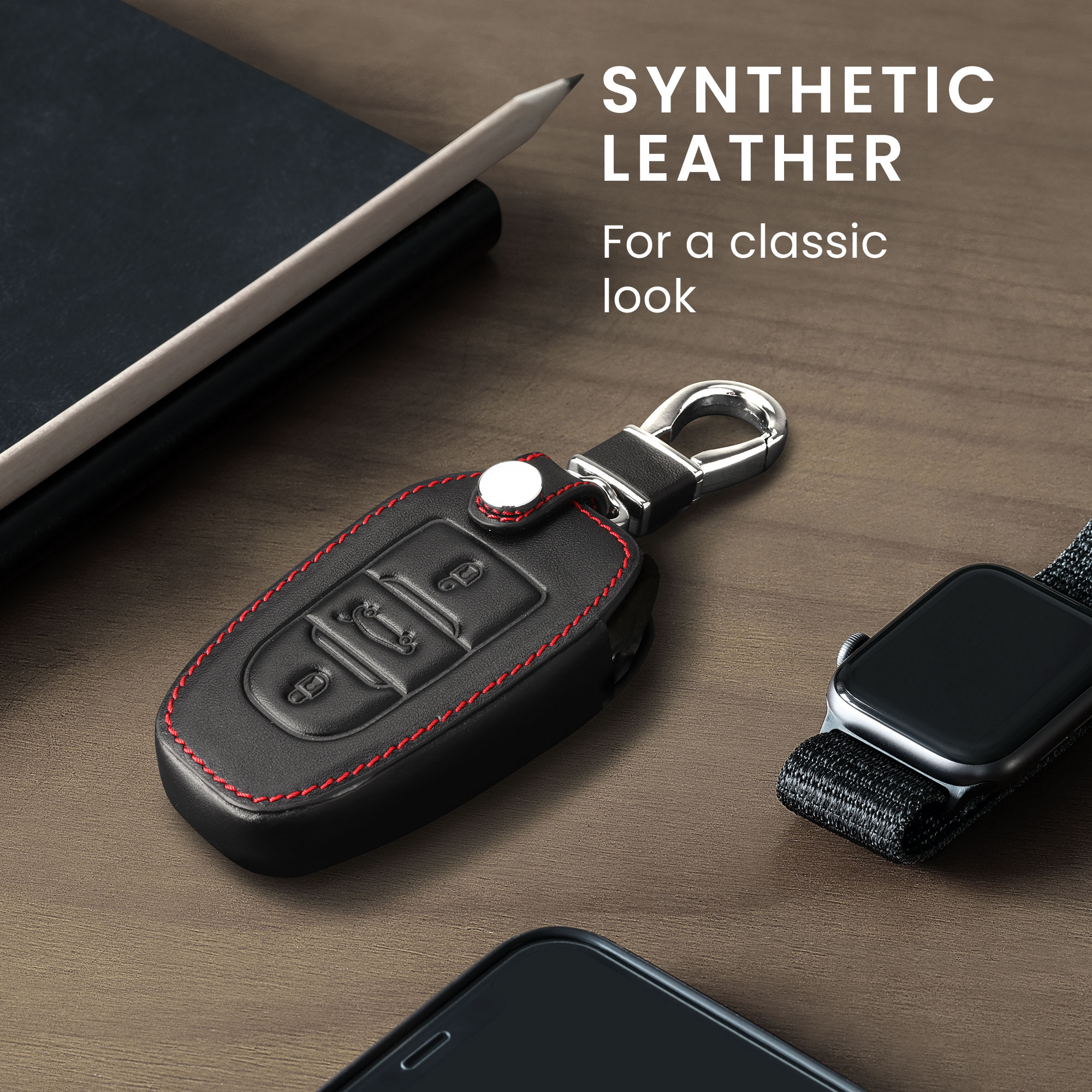Obal ze syntetické kůže na klíč Peugeot Citroën 3 tlačítka Smart Key (Keyless Go) kwmobile ‑ černá