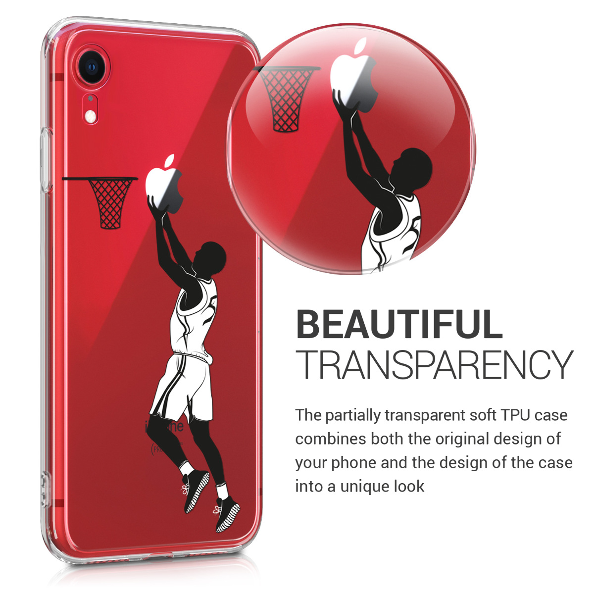 Čirý kryt na mobil kwmobile pro Apple iPhone XR - motiv basketbalista černá / bílá / čirá