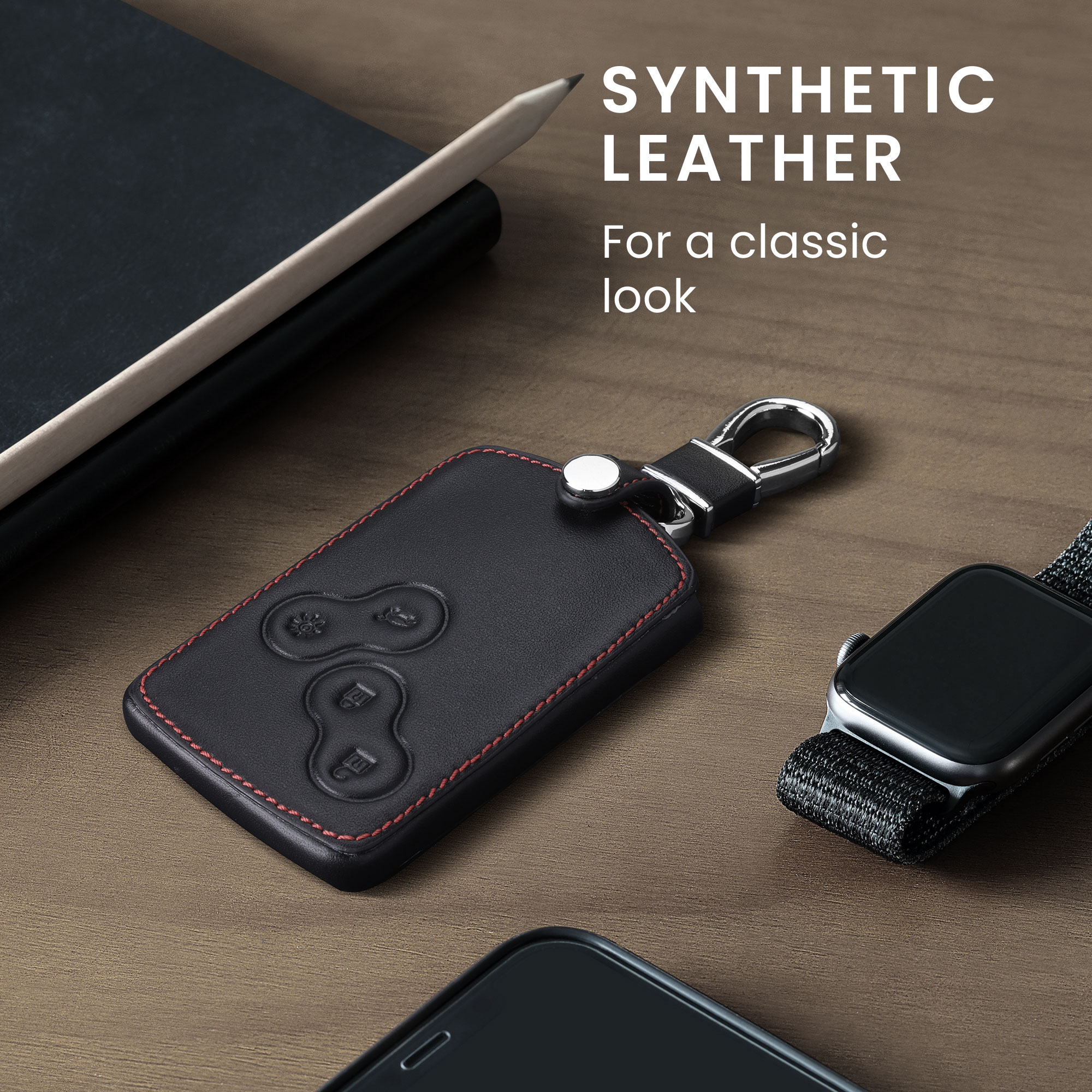 Obal na klíč od auta pro Renault klíč se 4 tlačítky (pouze Keyless Go) kwmobile z eko kůže - bílá / černá