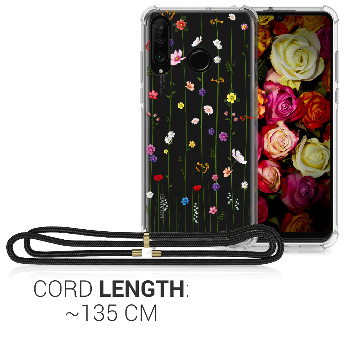 Crossbody kryt kwmobile Huawei P30 Lite, vícebarevné luční květy / transparentní