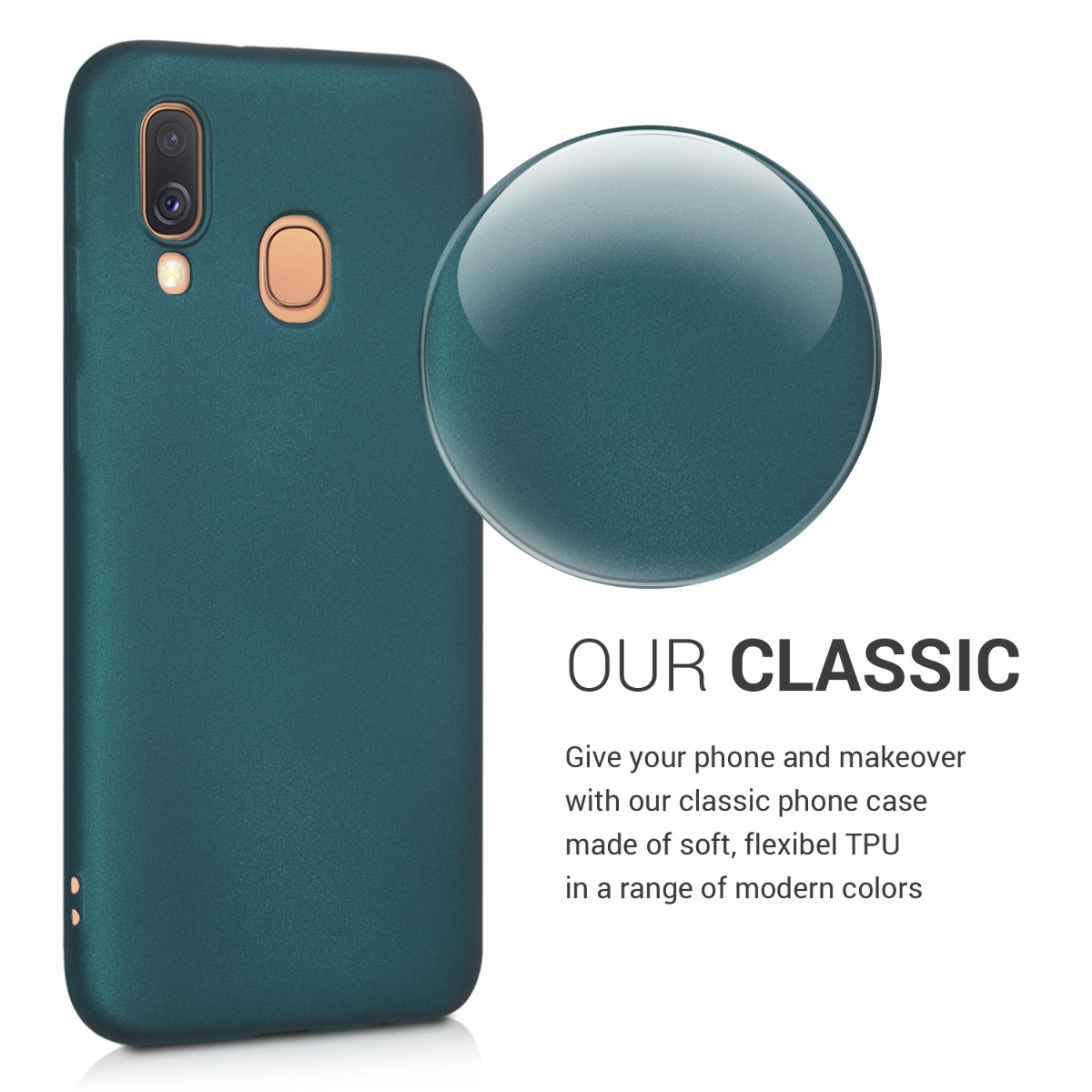 Kryt na mobil Samsung Galaxy A40 kwmobile TPU metalický Metalická petrolejová