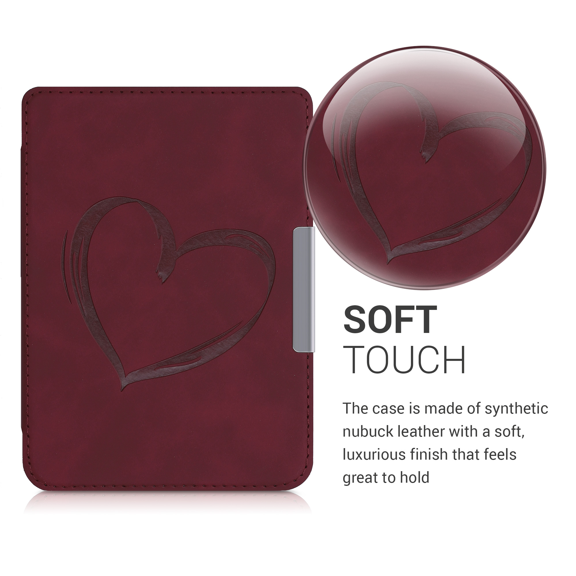 Pouzdro na čtečku Tolino Shine 3 kwmobile - brushed heart / tmavě červená