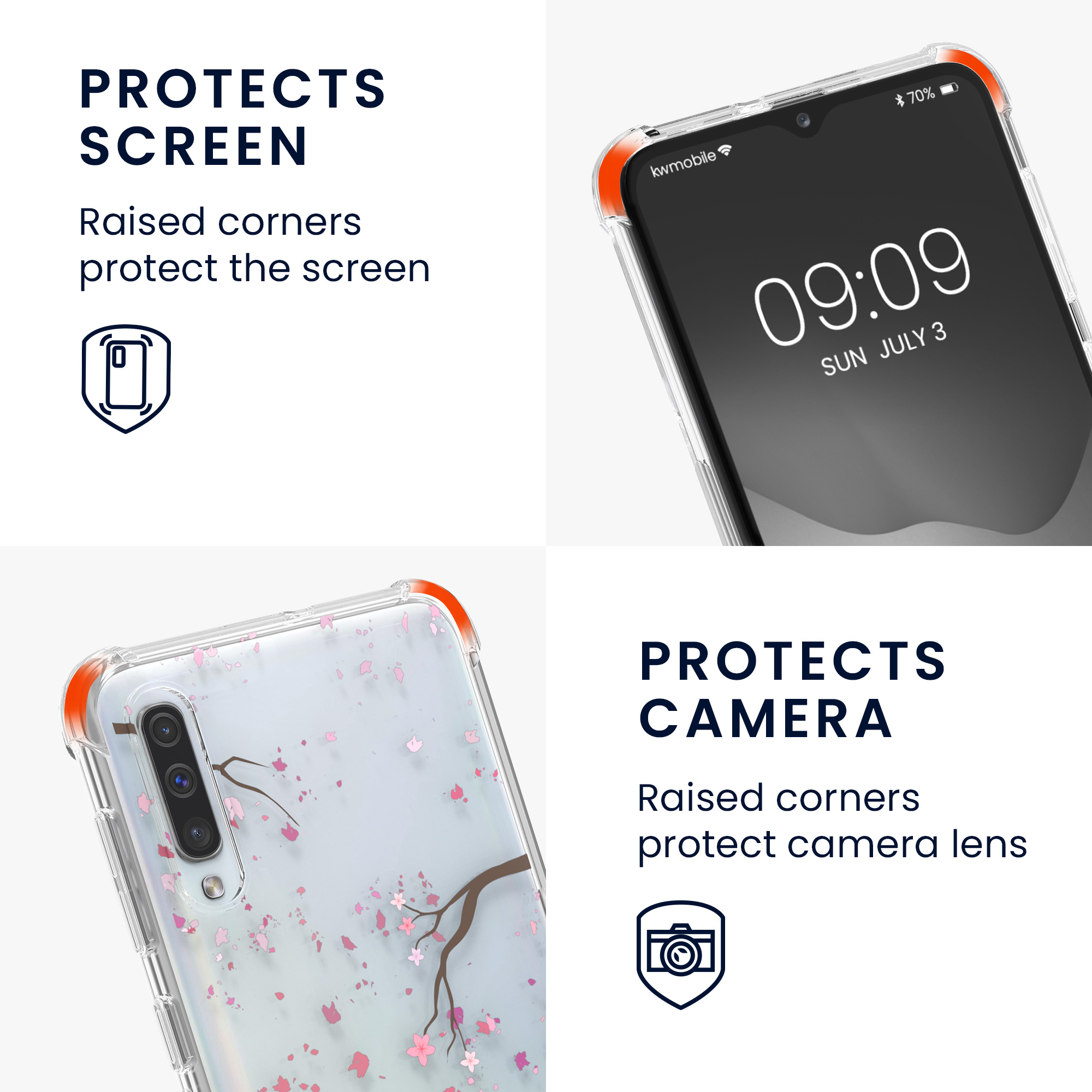 Crossbody kryt na mobil Samsung Galaxy A50 kwmobile se šňůrkou Cherry Blossoms - rů