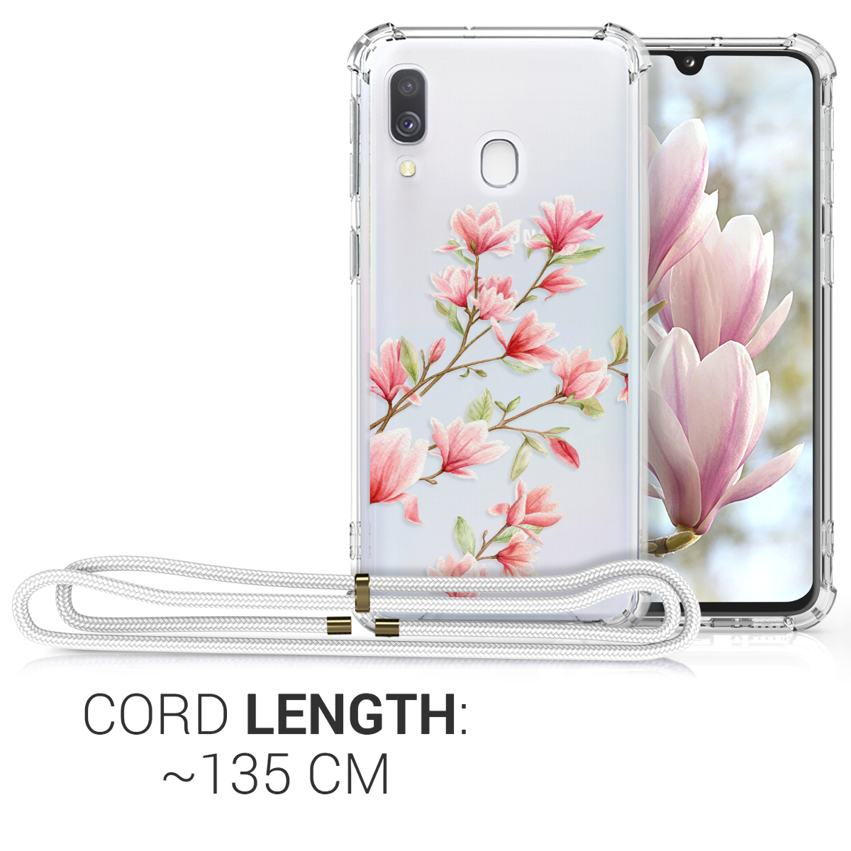 Crossbody kryt na mobil Samsung Galaxy A40 kwmobile se šňůrkou Magnolias - růžová /