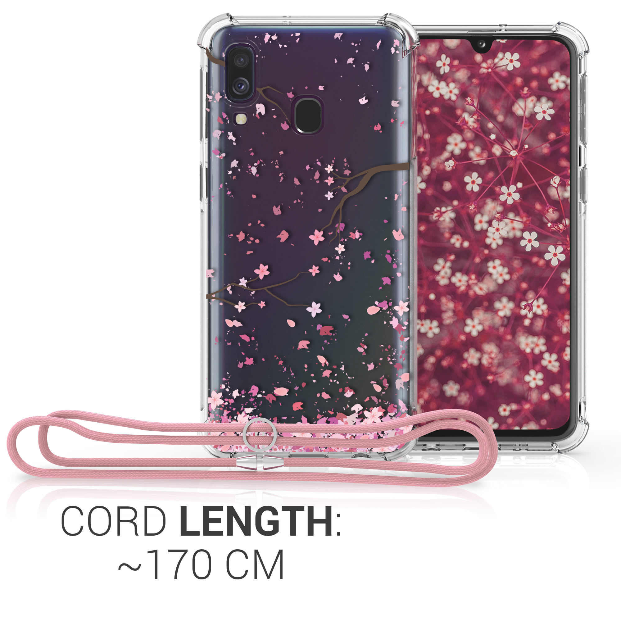 Crossbody kryt na mobil Samsung Galaxy A40 kwmobile se šňůrkou Cherry Blossoms