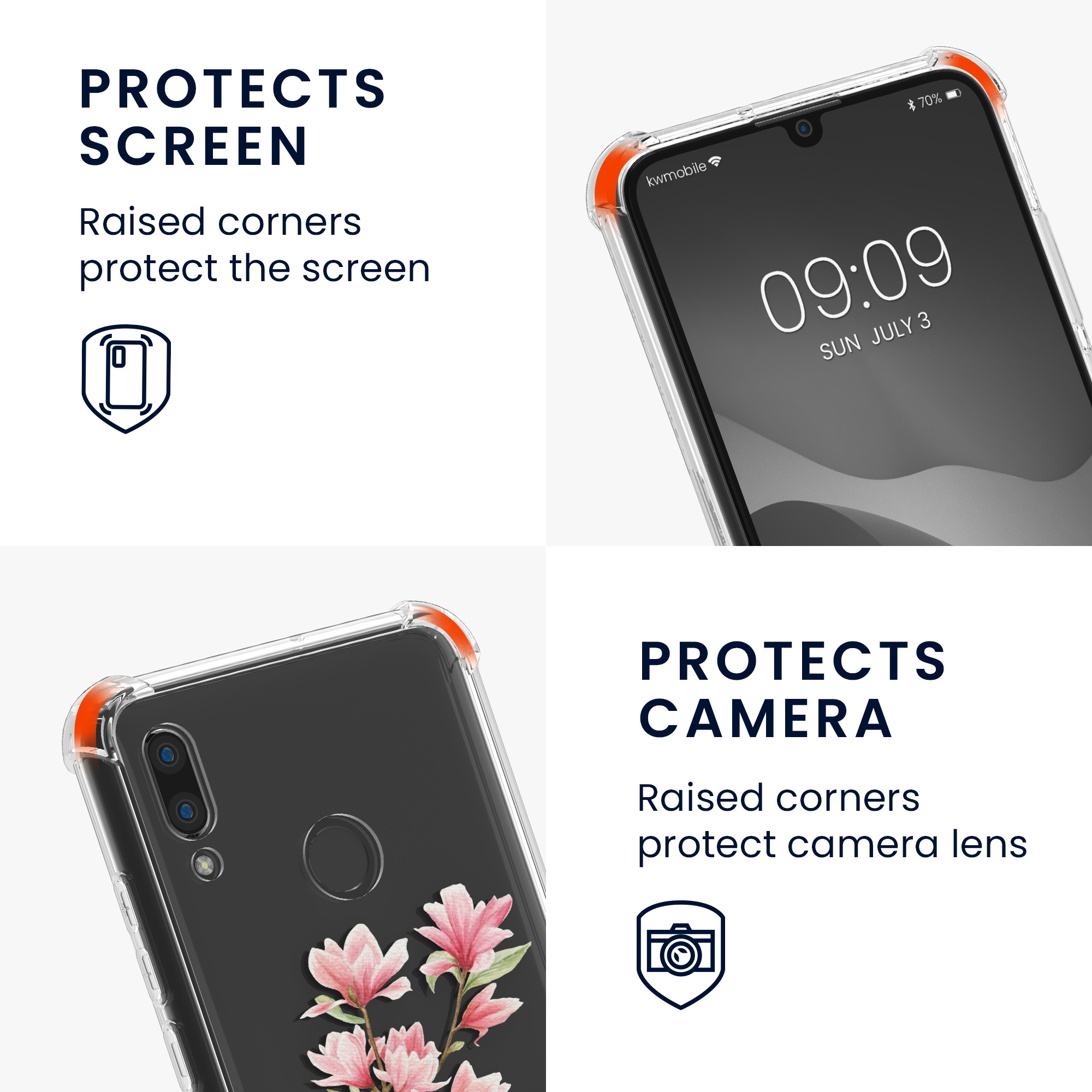 Crossbody kryt kwmobile pro Huawei P Smart (2019), motiv magnólie, růžová / bílá / transparentní
