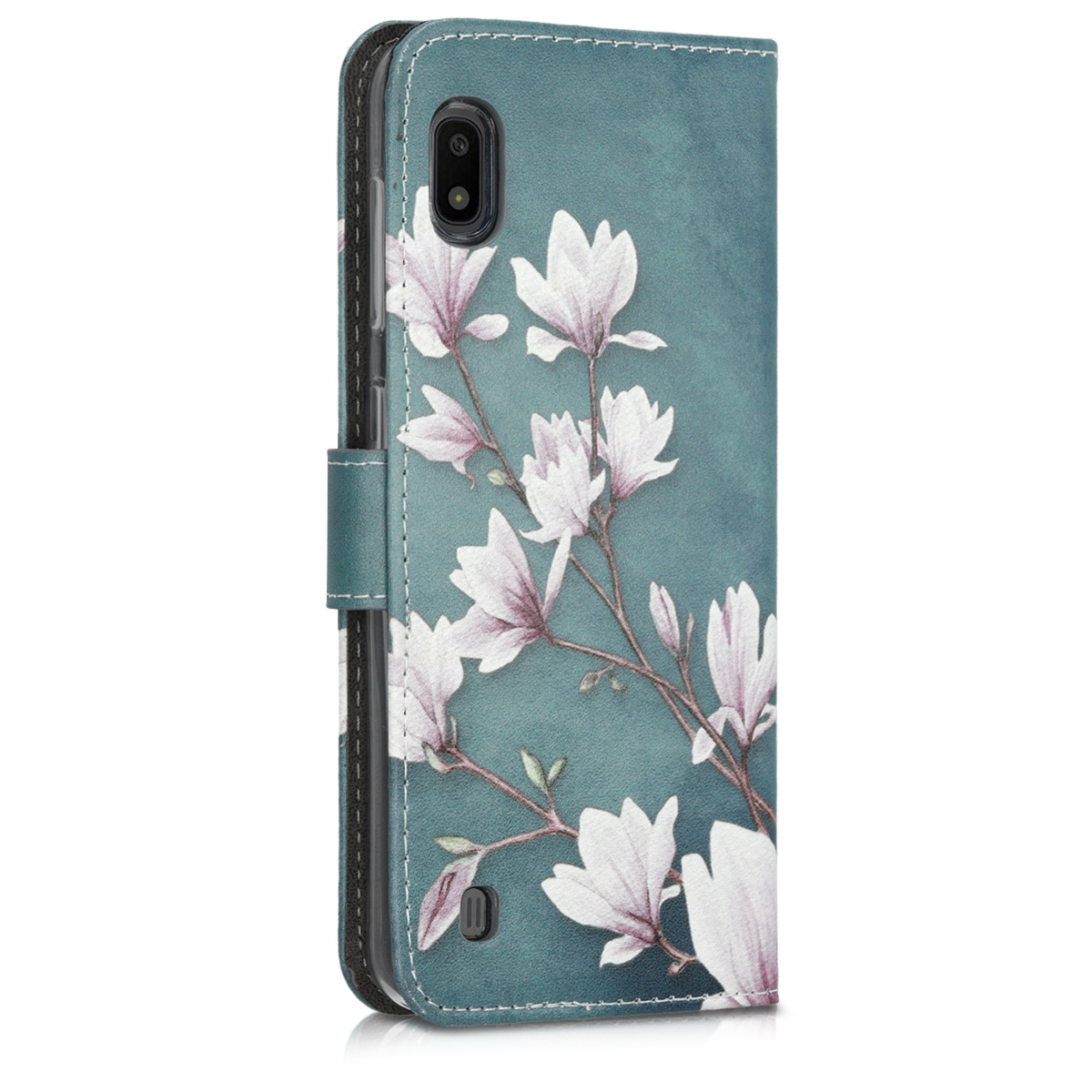 Flip pouzdro na mobil Samsung Galaxy A10 kwmobile Magnolias taupe-bílo-modrošedý