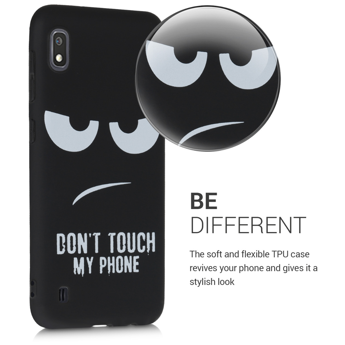 Kryt na mobil Samsung Galaxy A10 kwmobile Motiv Don't Touch My Phone bílo-černý