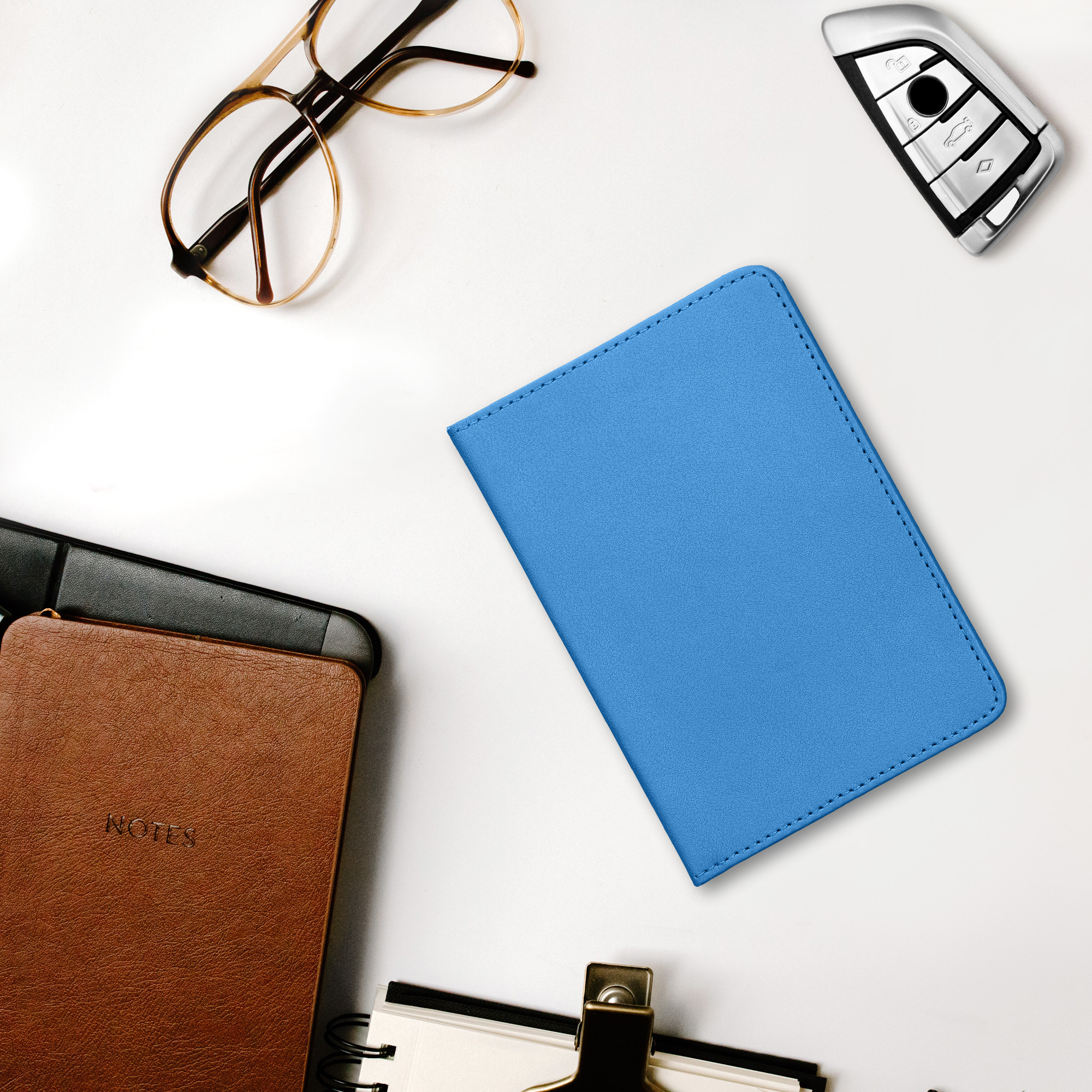 Obal na doklady od auta kwmobile 12 x 17,5 cm / 9,2 x 13 cm PU kůže - modrá