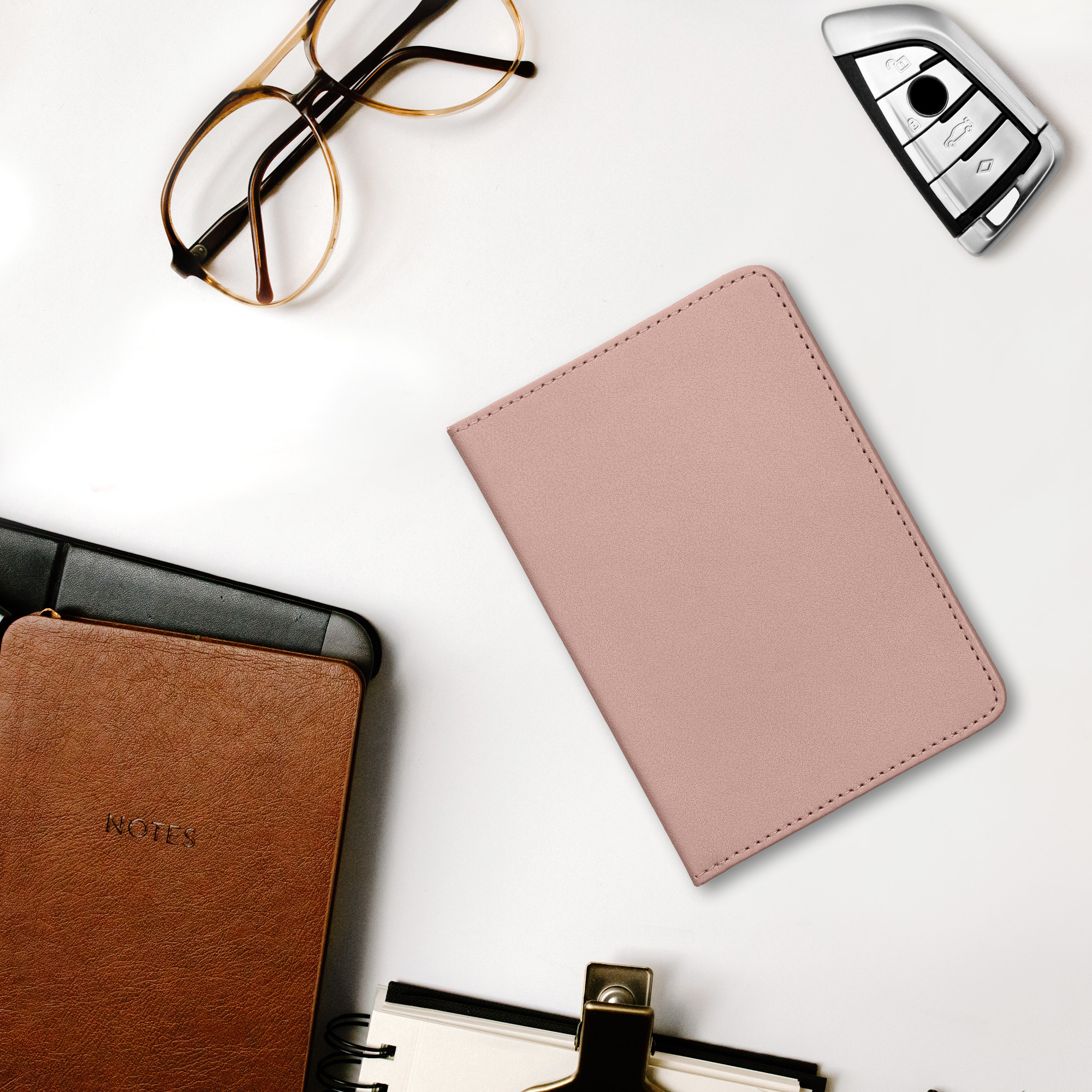 Obal na doklady od auta kwmobile 12 x 17,5 cm / 9,2 x 13 cm PU kůže - růžově zlatá