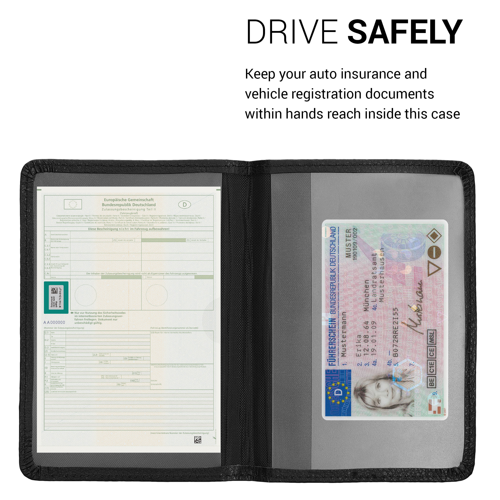 Obal na doklady od auta kwmobile PU kůže - 12 × 17,5 cm otevřené / 9,2 × 13 cm složené - bílá / černá