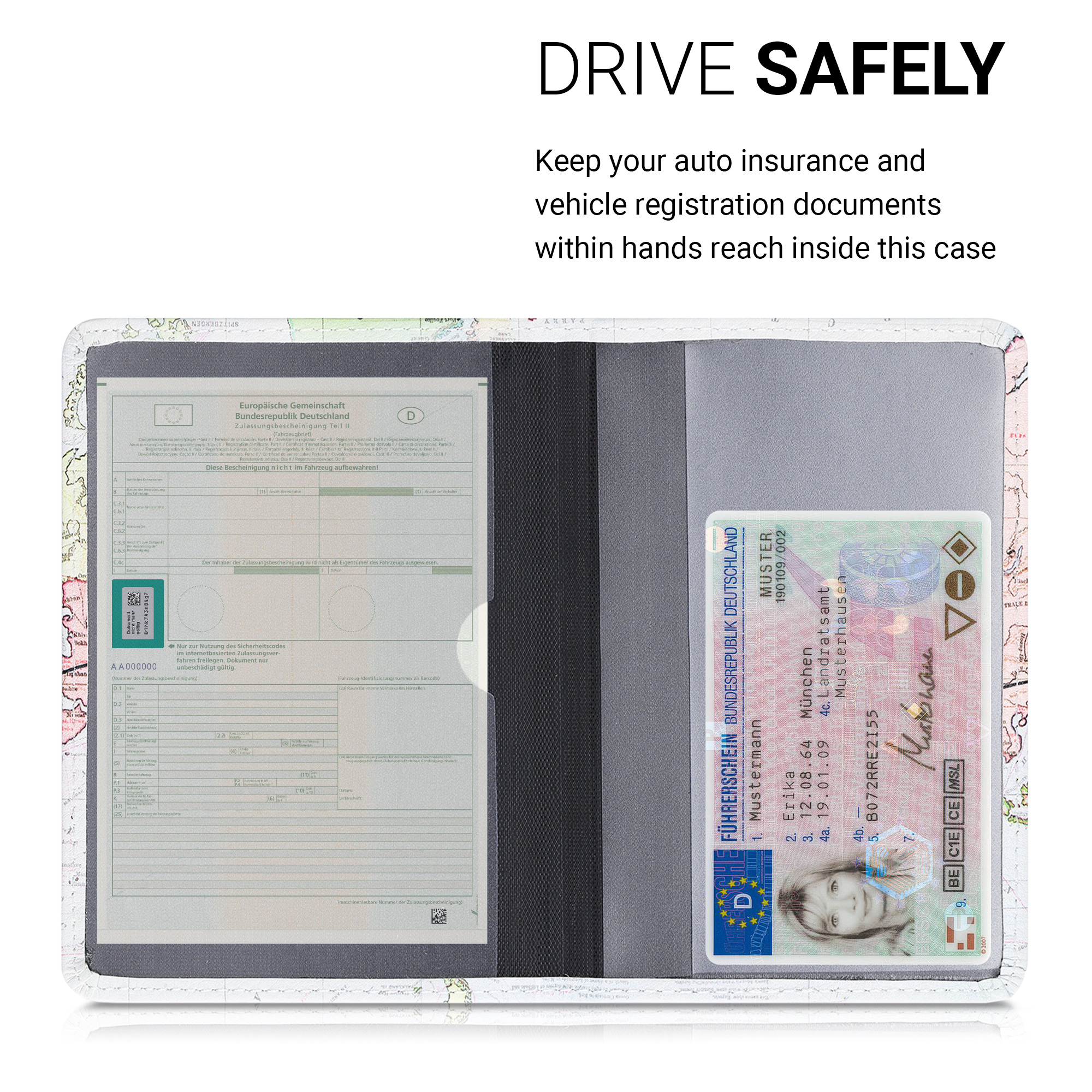 Obal na doklady od auta kwmobile PU kůže - 12 × 17,5 cm otevřené / 9,2 × 13 cm složené - černá / vícebarevná