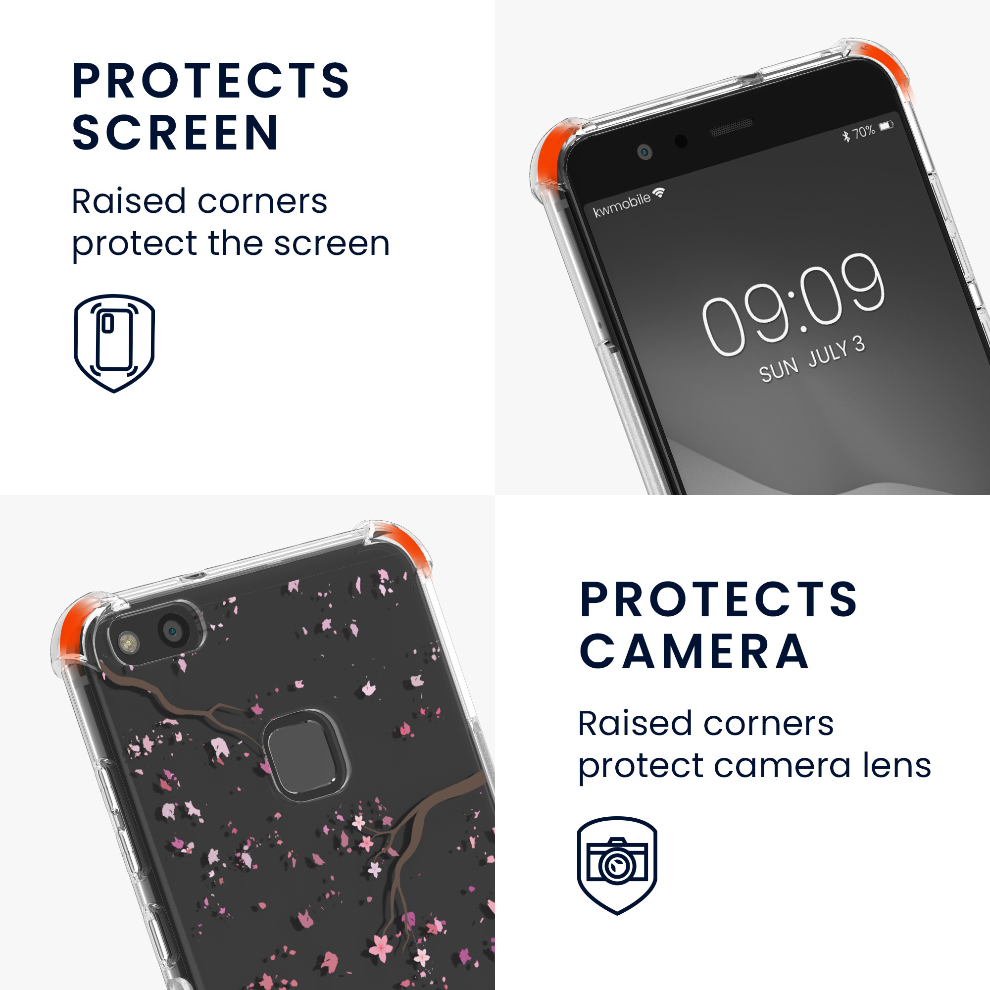 Crossbody kryt kwmobile pro Huawei P10 Lite, motiv třešňové květy, růžová / tmavě hnědá / transparentní
