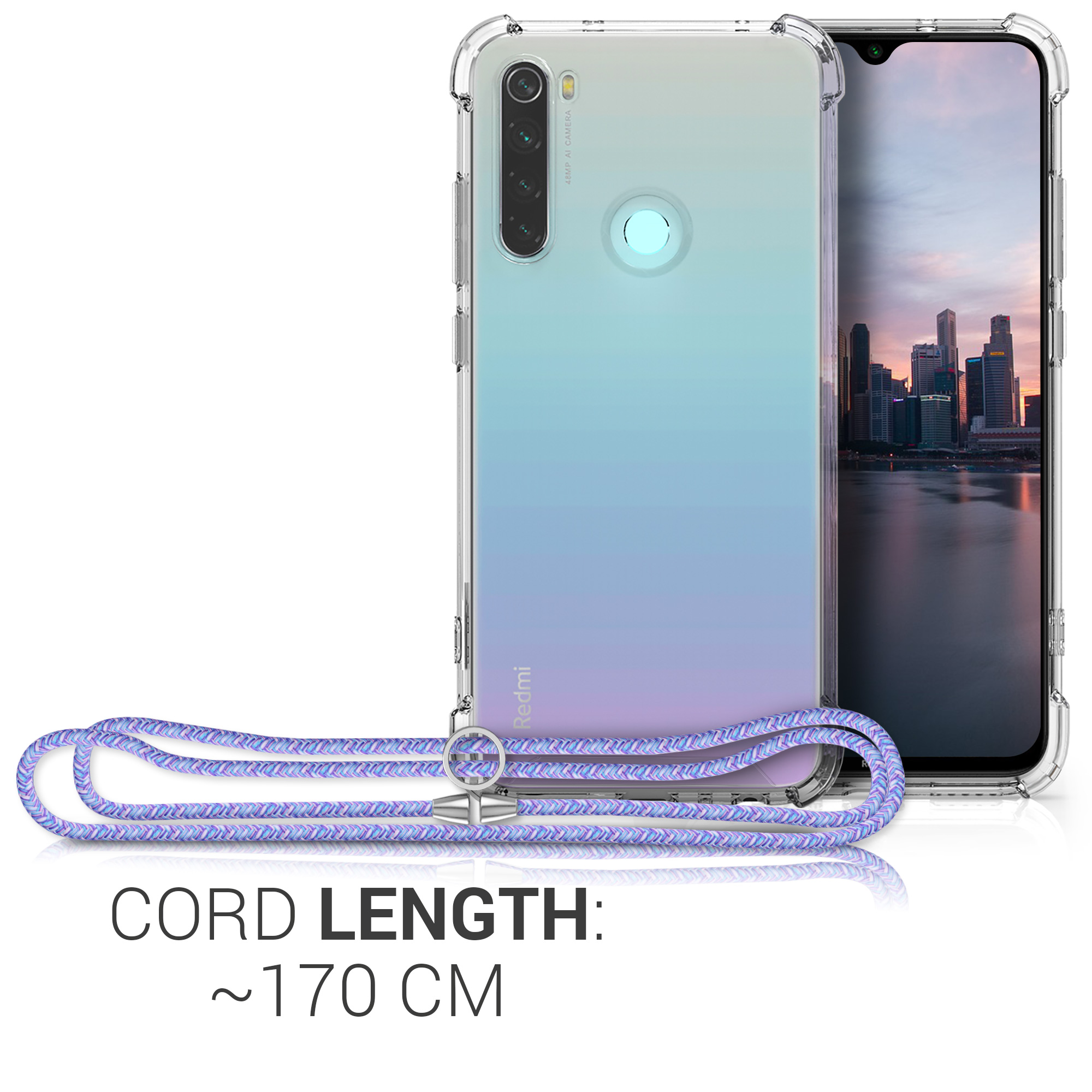 Crossbody kryt kwmobile pro Xiaomi Redmi Note 8 (2019 / 2021) - lavender / violet / light blue / transparent