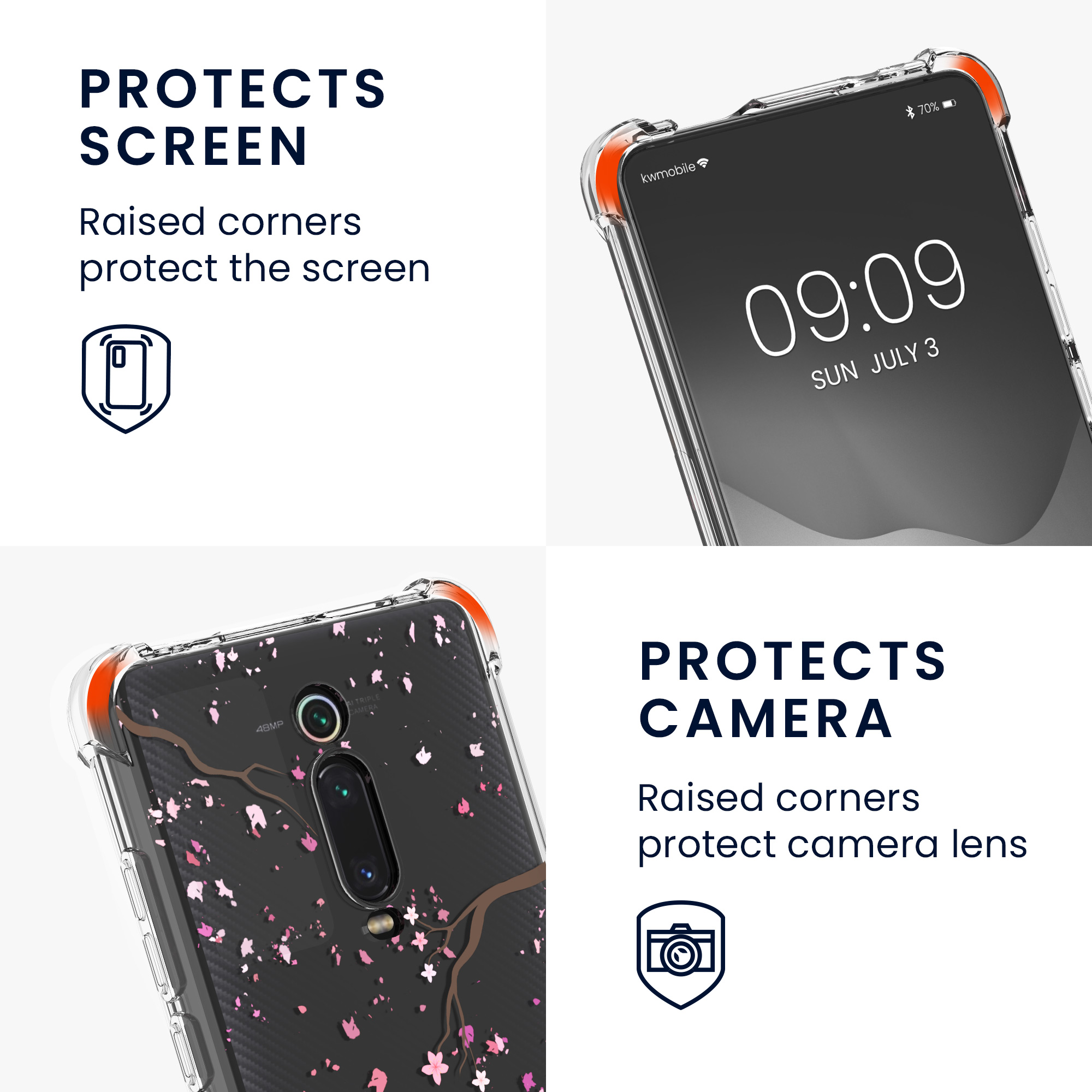 Crossbody kryt kwmobile Xiaomi Mi 9T (Pro) / Redmi K20 (Pro), růžové třešňové květy / Dark Brown / transparentní