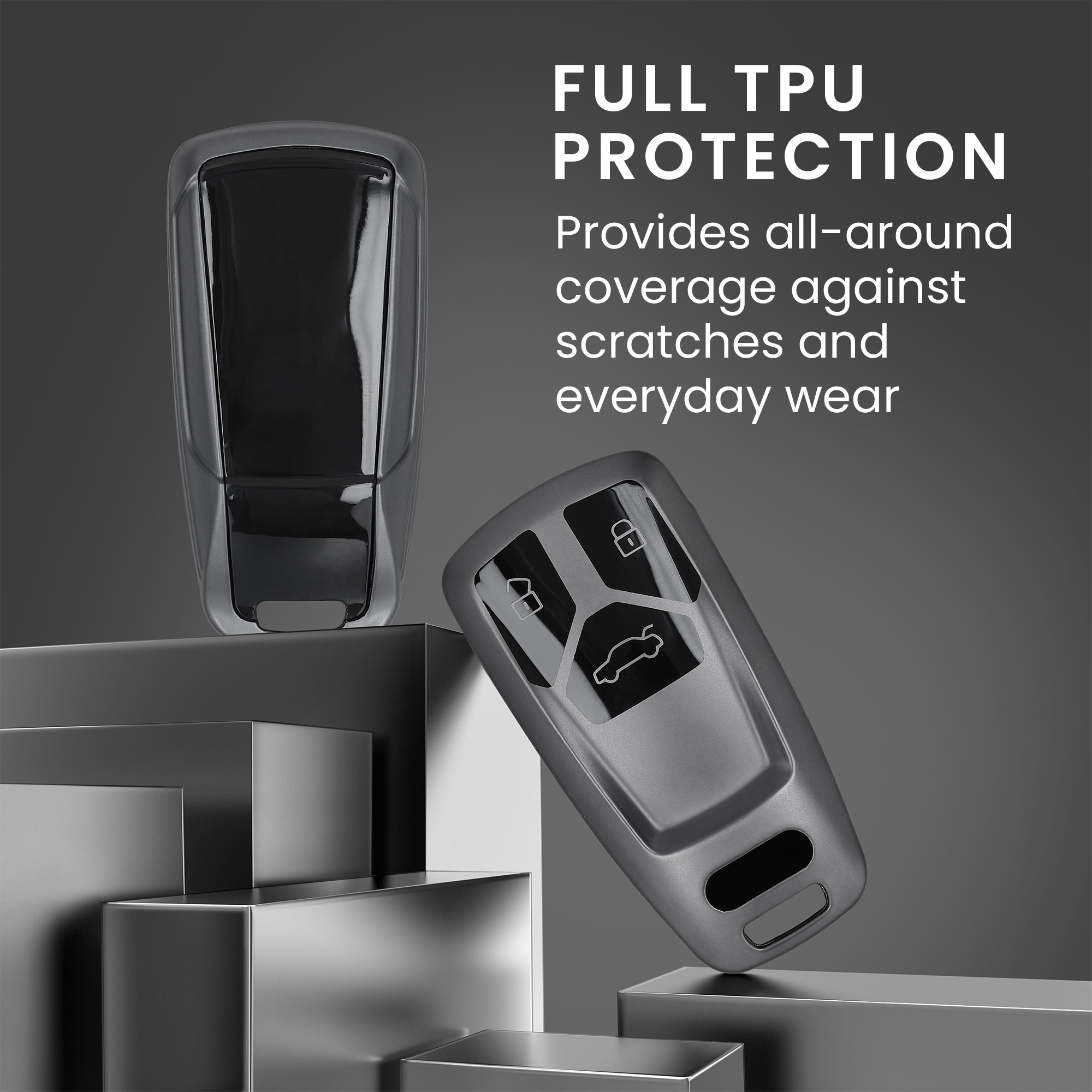 Obal na klíč pro Audi Smart Key se 3 tlačítky (Keyless Go), měkké protiskluzové TPU odolné proti poškrábání kwmobile ‑ matná černá / černá