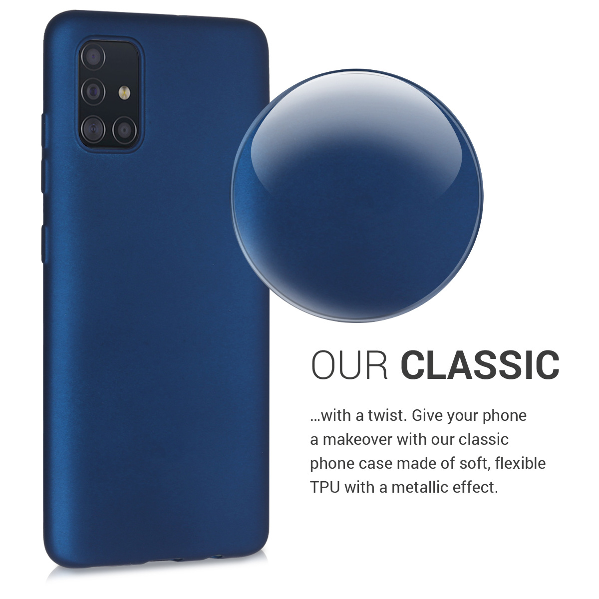 Kryt na mobil Samsung Galaxy A51 kwmobile TPU metalický Metalická modrá