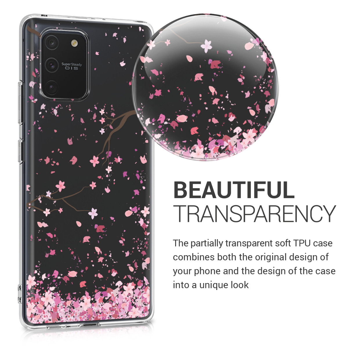 Čirý kryt na mobil Samsung Galaxy S10 Lite kwmobile Cherry Blossoms růžovo-tmavě hnědo-transparentní