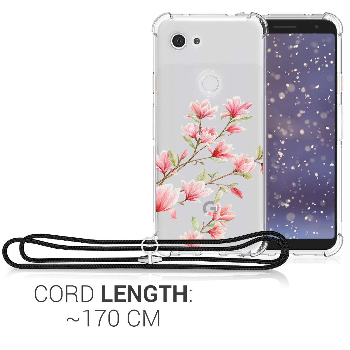 Crossbody kryt kwmobile pro Google Pixel 3a - magnólie růžová / bílá / transparentní