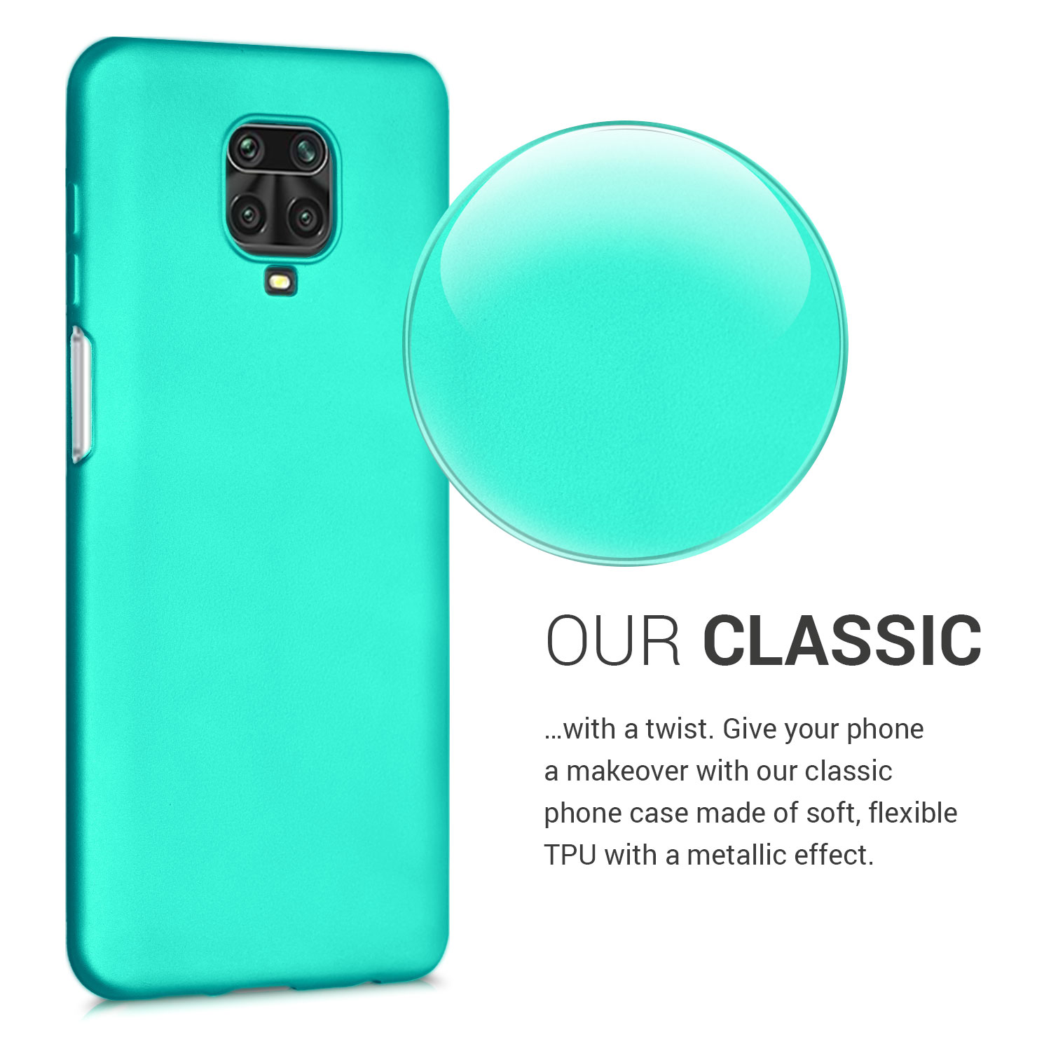 Metalický TPU kryt kwmobile pro Xiaomi Redmi Note 9S / 9 Pro / 9 Pro Max - metalická tyrkysová