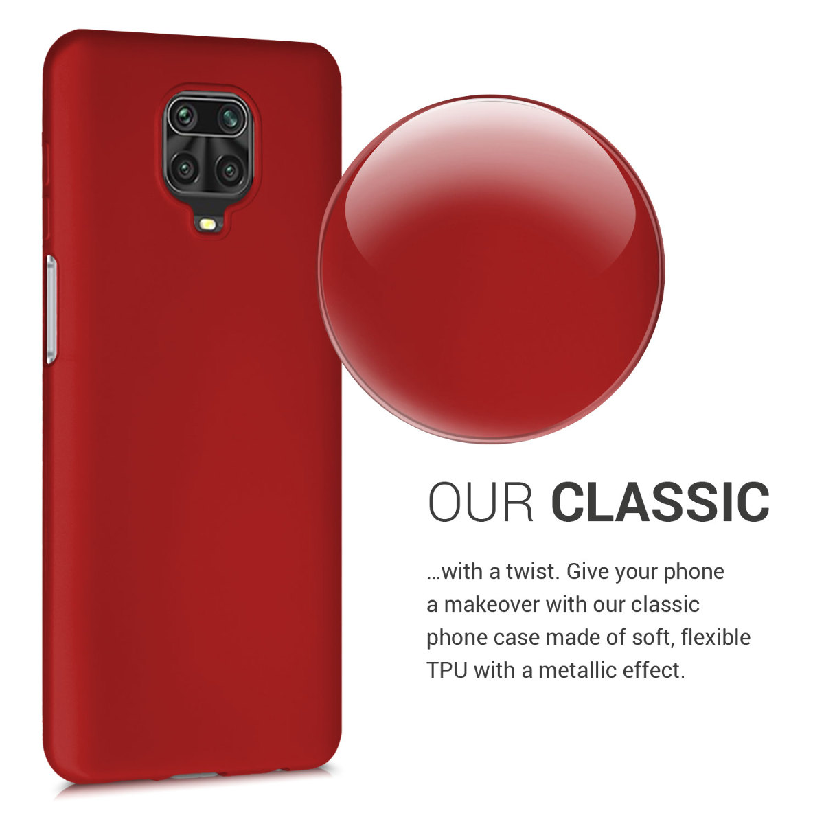Metalický TPU kryt kwmobile pro Xiaomi Redmi Note 9S / 9 Pro / 9 Pro Max - metalická tmavě červená