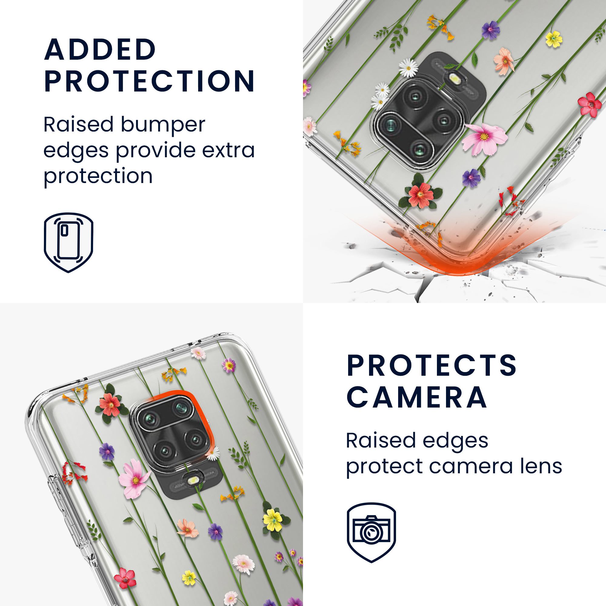 Transparentní TPU kryt kwmobile pro Xiaomi Redmi Note 9S / 9 Pro / 9 Pro Max - barevné květiny / transparentní