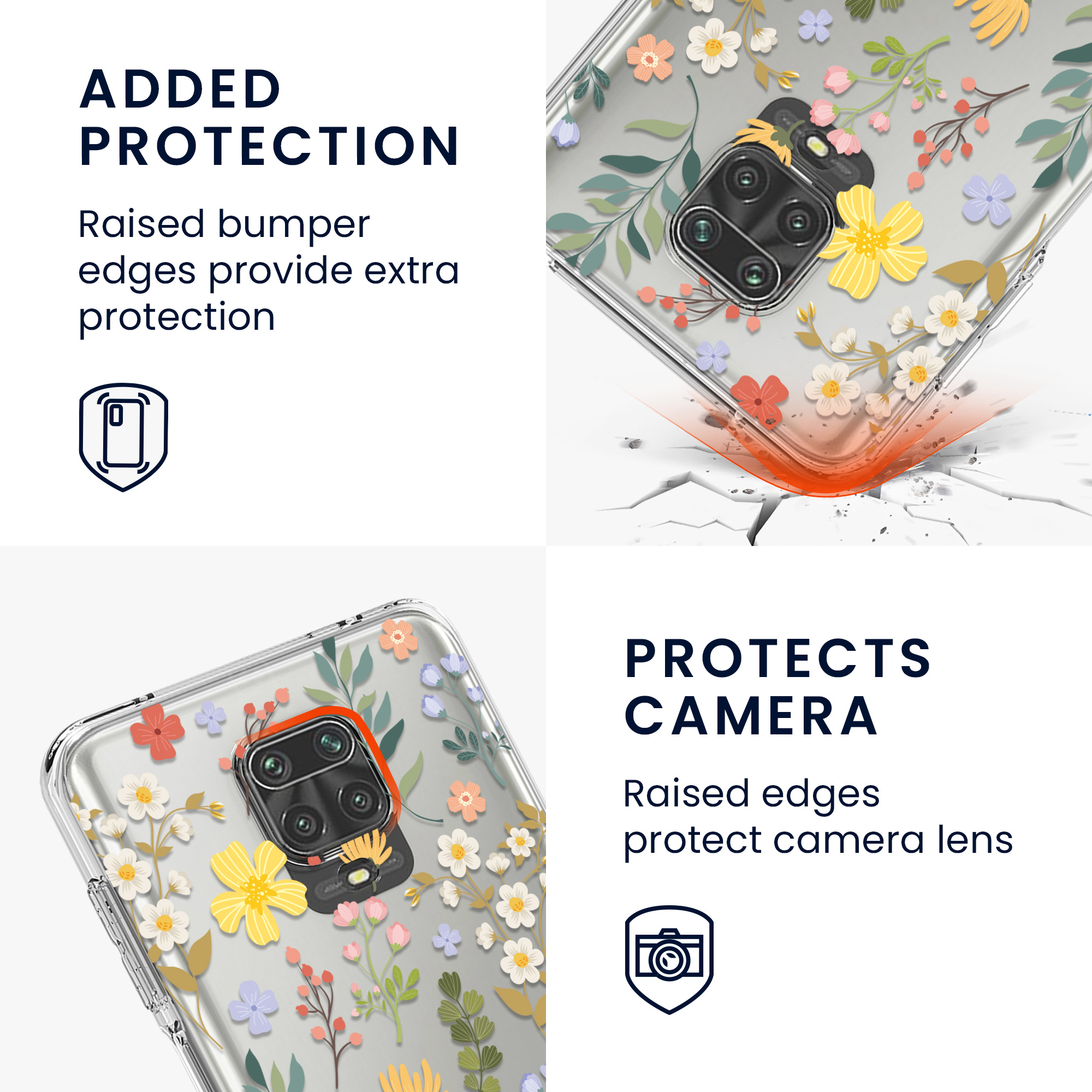 Transparentní TPU kryt kwmobile pro Xiaomi Redmi Note 9S / 9 Pro / 9 Pro Max - žluté květy / zelená / transparentní