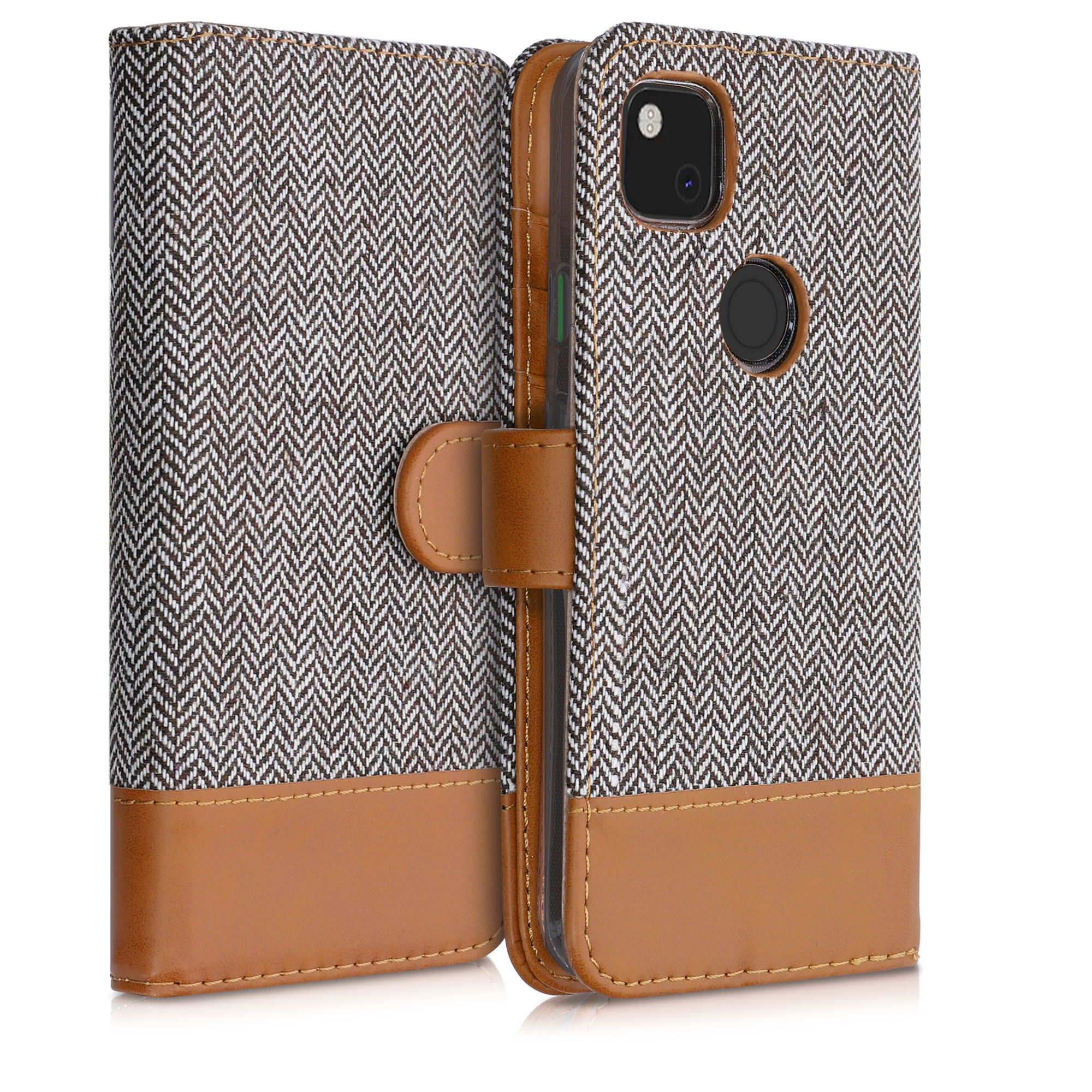 Flipové pouzdro kwmobile pro Google Pixel 4a - light šedá / brown