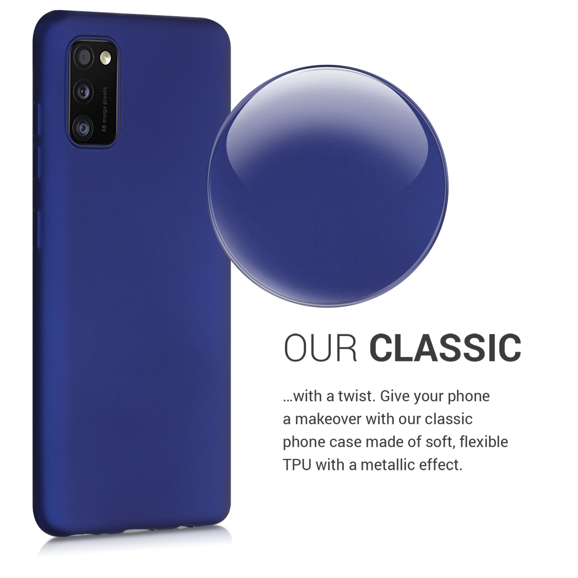 Kryt na mobil Samsung Galaxy A41 kwmobile TPU metalický Metalická modrá