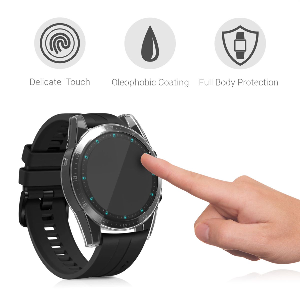 Silikonový kryt hodinky Huawei Watch GT2 (46mm) ochranná fólie sada 2 ks průhledná kwmobile