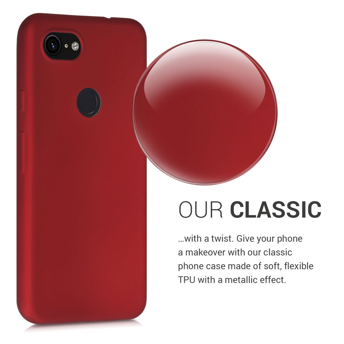 Tenký metalický TPU silikonový kryt pro Google Pixel 3a kwmobile ‑ metalická tmavě červená