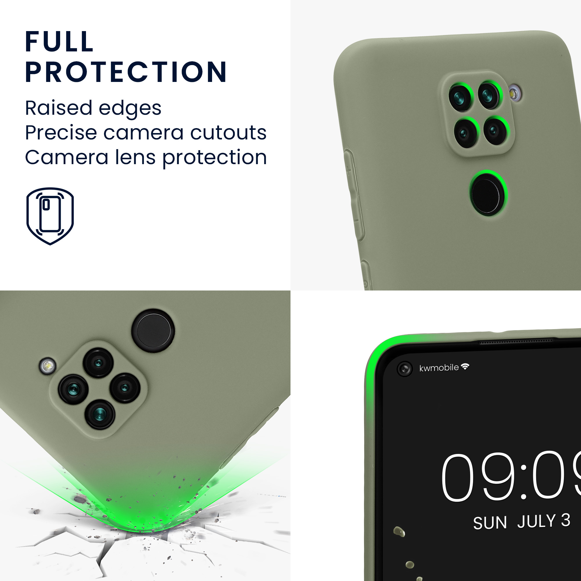 TPU kryt kwmobile pro Xiaomi Redmi Note 9 - šedozelená