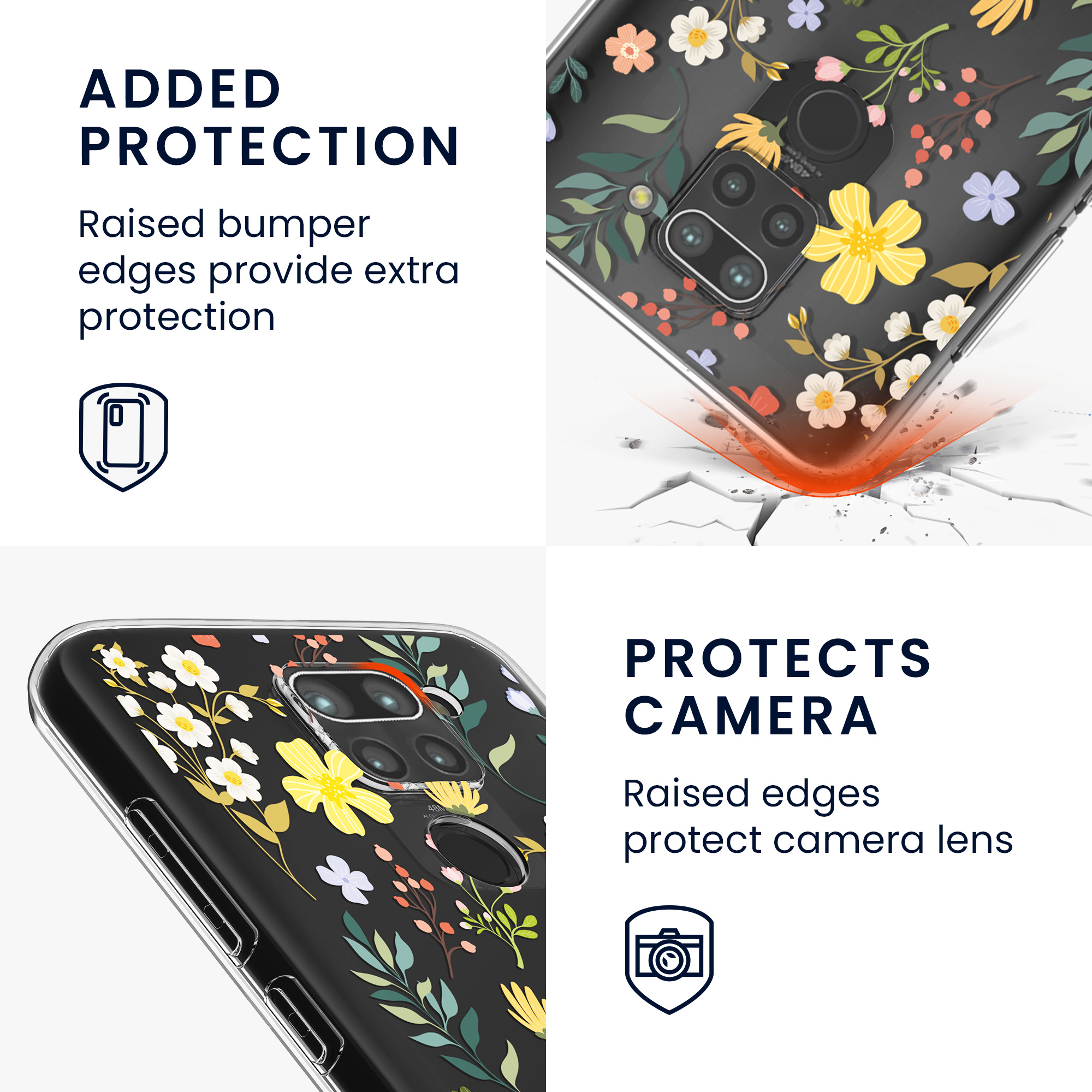 Transparentní TPU kryt kwmobile pro Xiaomi Redmi Note 9 - žluté květy / zelená / transparentní