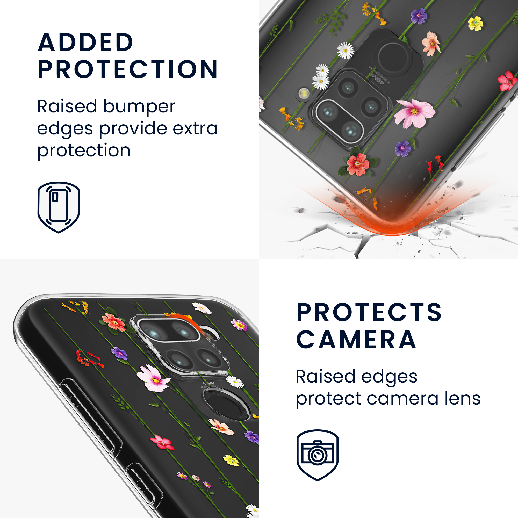 Transparentní TPU kryt kwmobile pro Xiaomi Redmi Note 9 - barevné květiny / transparentní