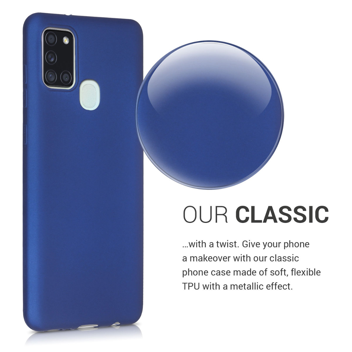Kryt na mobil Samsung Galaxy A21s kwmobile TPU metalický Metalická modrá