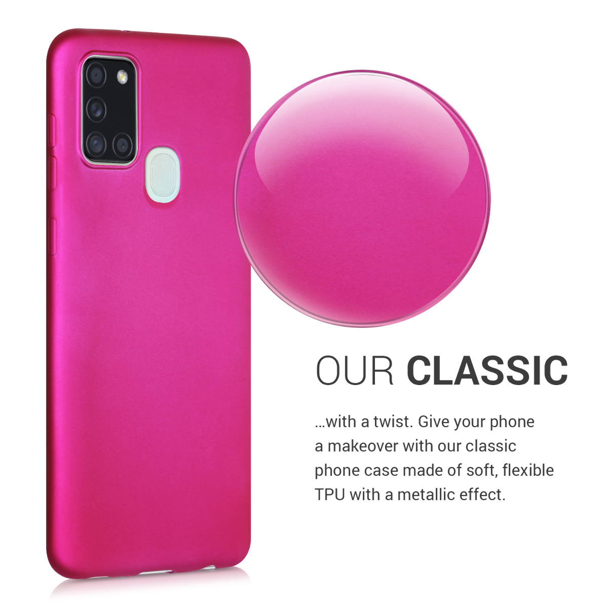 Kryt na mobil Samsung Galaxy A21s kwmobile TPU metalický Metalická růžová