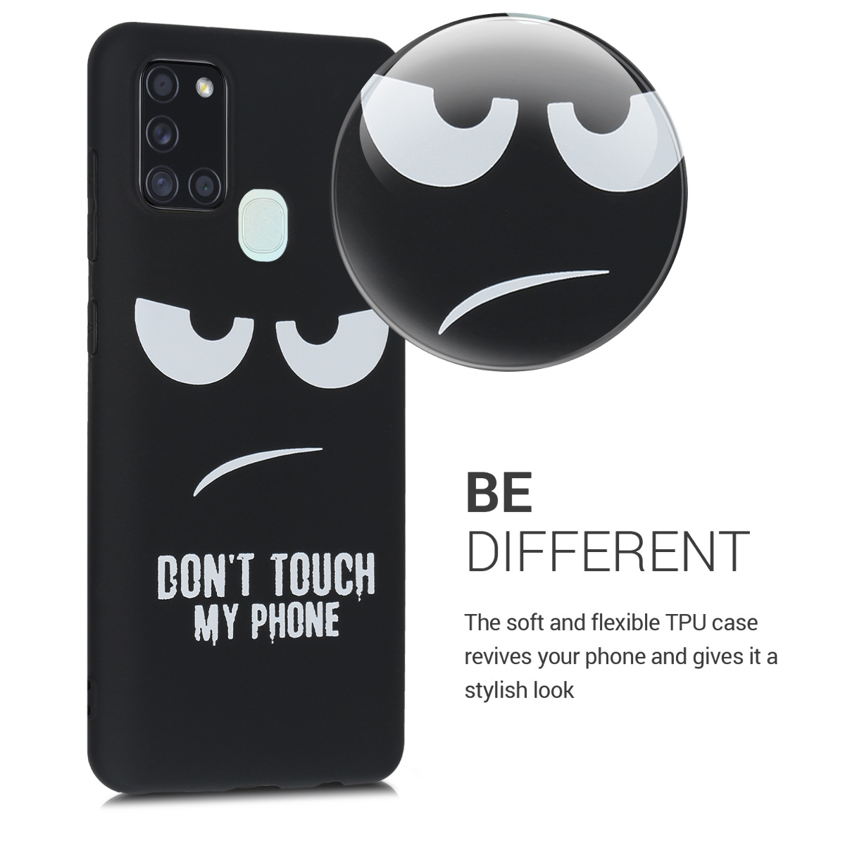 Kryt na mobil Samsung Galaxy A21s kwmobile motiv Don't Touch My Phone - White / Black