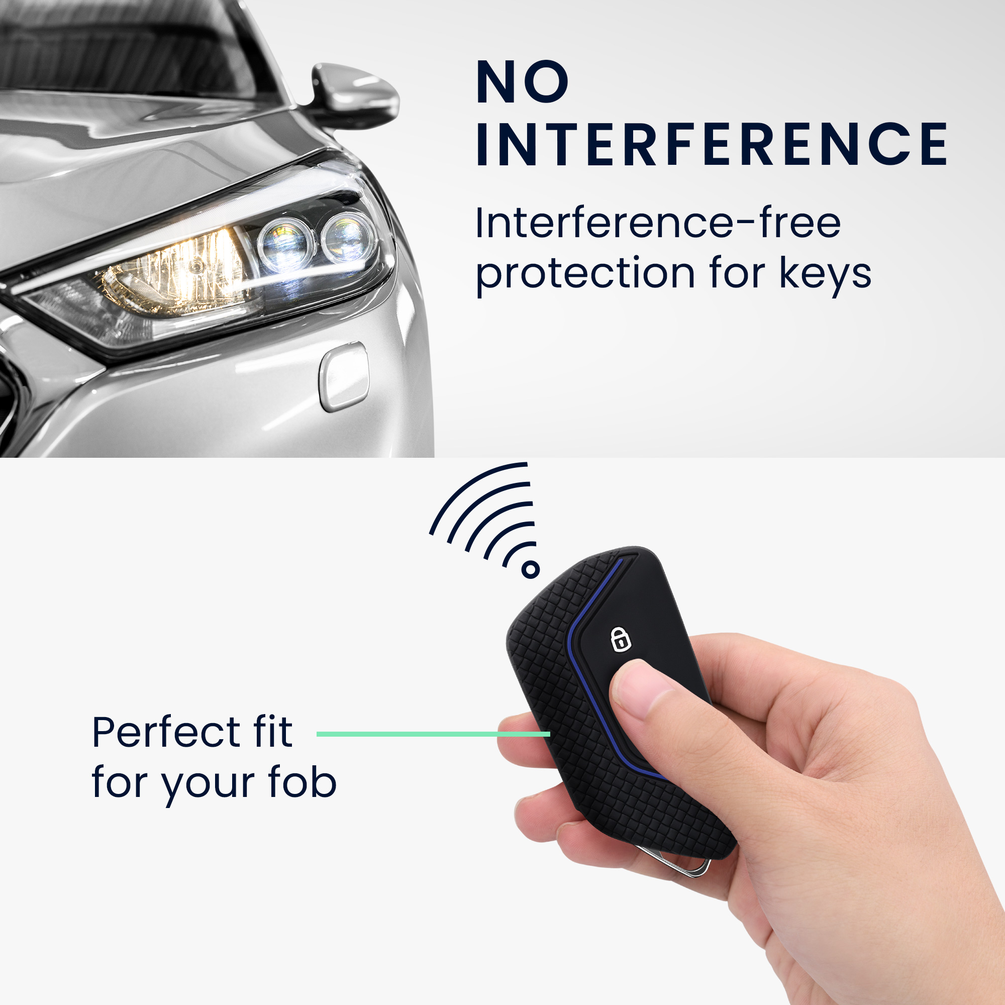 Pouzdro na klíč od auta kwmobile pro VW Golf 8, ID.3/ID.4/ID.5/ID.7, Seat/Škoda/Cupra - bílá / černá / modrá