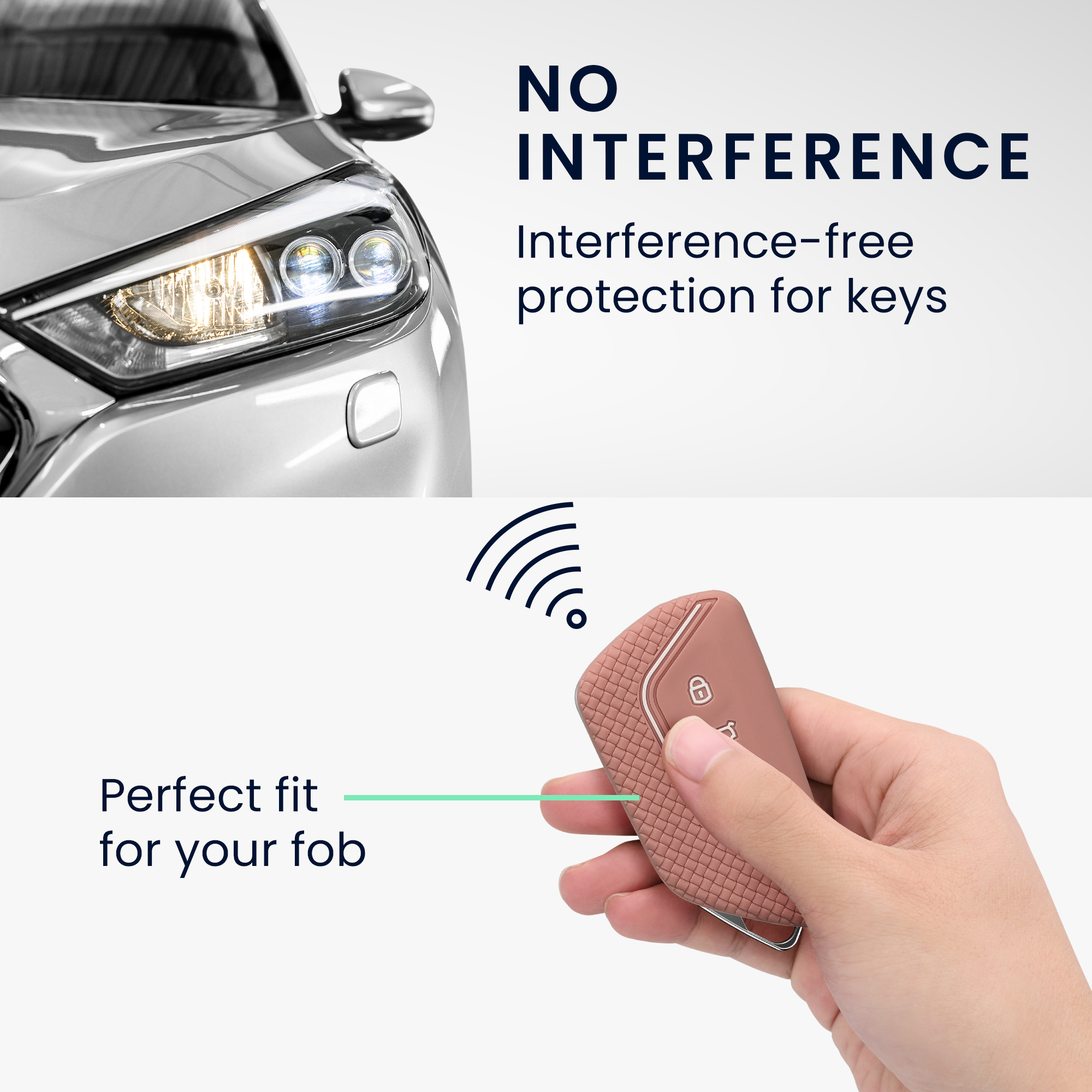 Pouzdro na klíč od auta kwmobile pro VW Golf 8, ID.3/ID.4/ID.5/ID.7, Seat/Škoda/Cupra - bílá / růžově zlatá