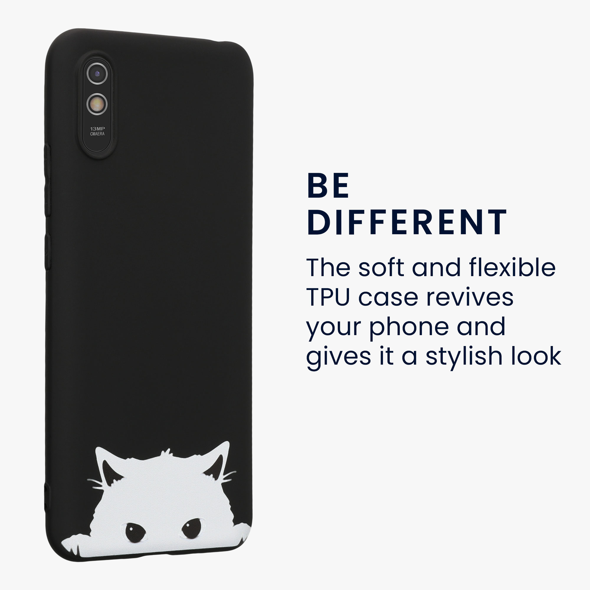 TPU silikonové pouzdro pro Xiaomi Redmi 9A / 9AT kwmobile - motiv zvídavá kočka černá / bílá
