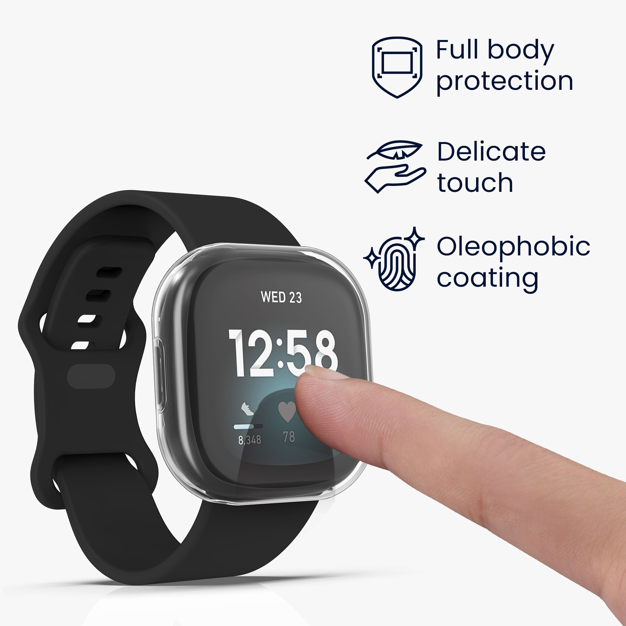 2 ks Ochranný kryt na hodinky kwmobile pro Fitbit Versa 3 / Sense - transparentní / stříbrná